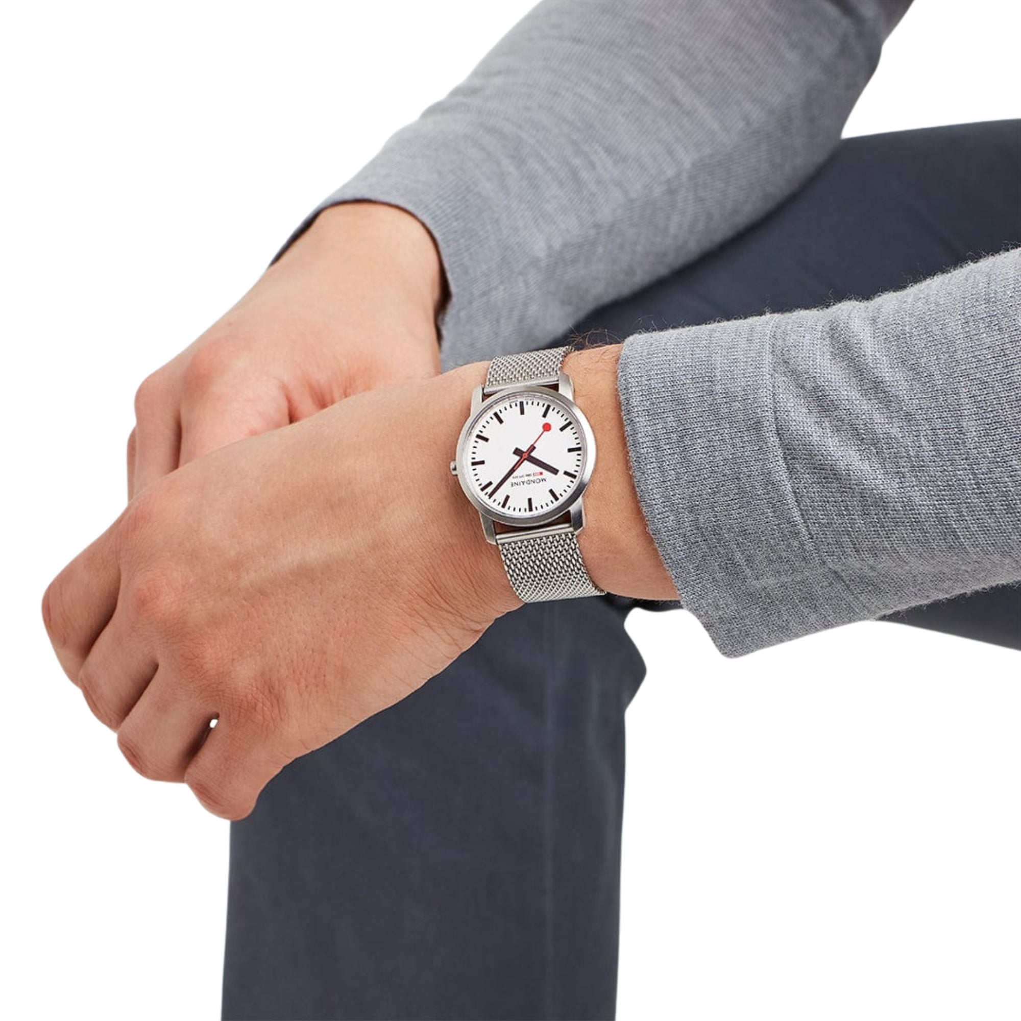 Mondaine Simply Elegant Quarz Weißes Zifferblatt Stahlarmband Uhr A400.30351.16BZ