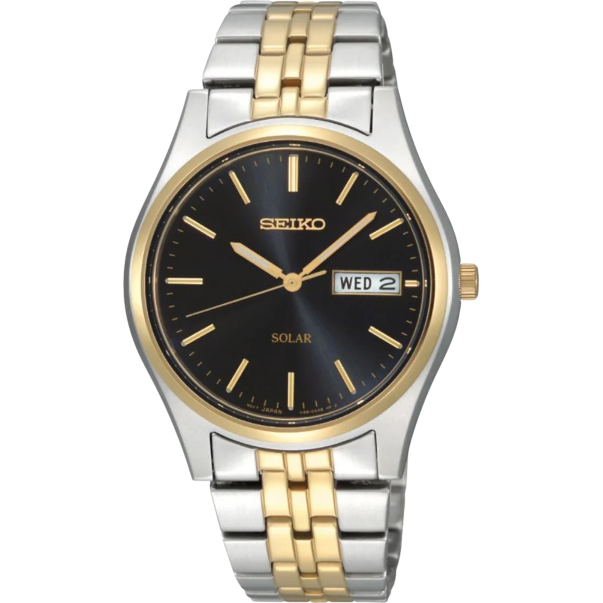 Seiko Solar Stainless Steel Gold Black Dial Men's Watch SNE034P1