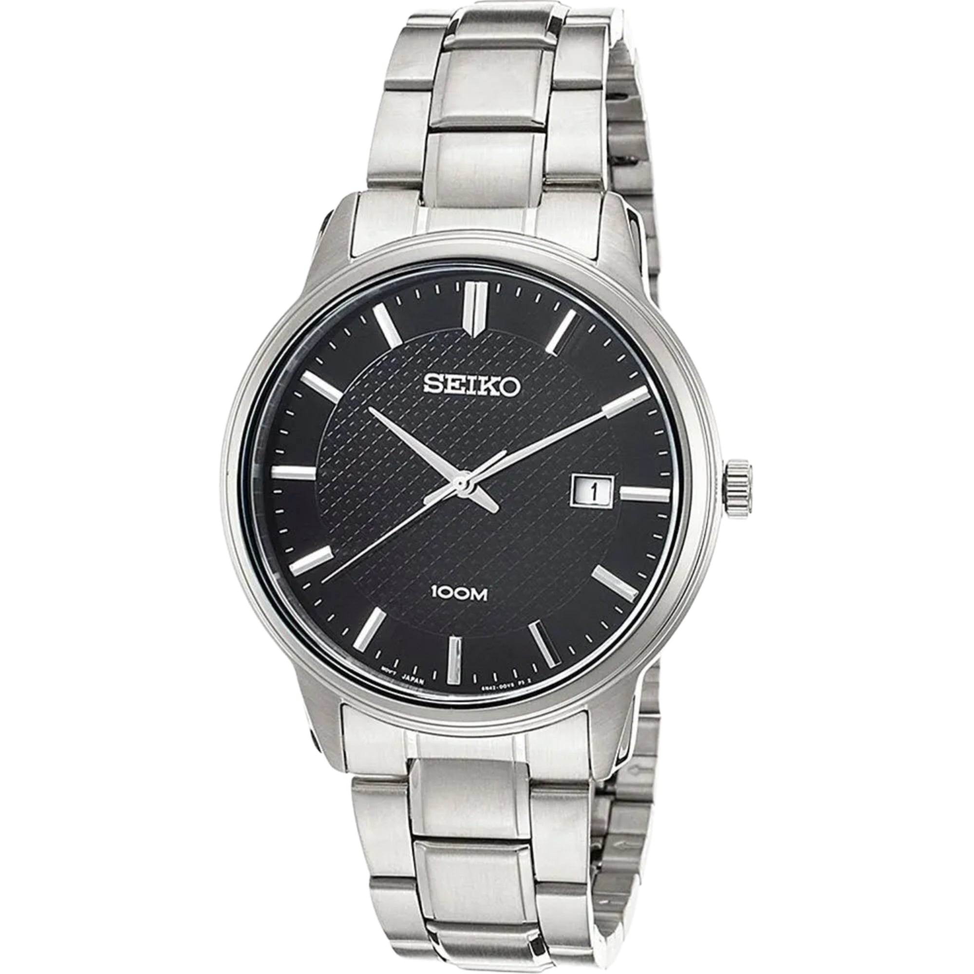 Seiko Stainless Steel Black Patterned Dial Men's Dress Watch