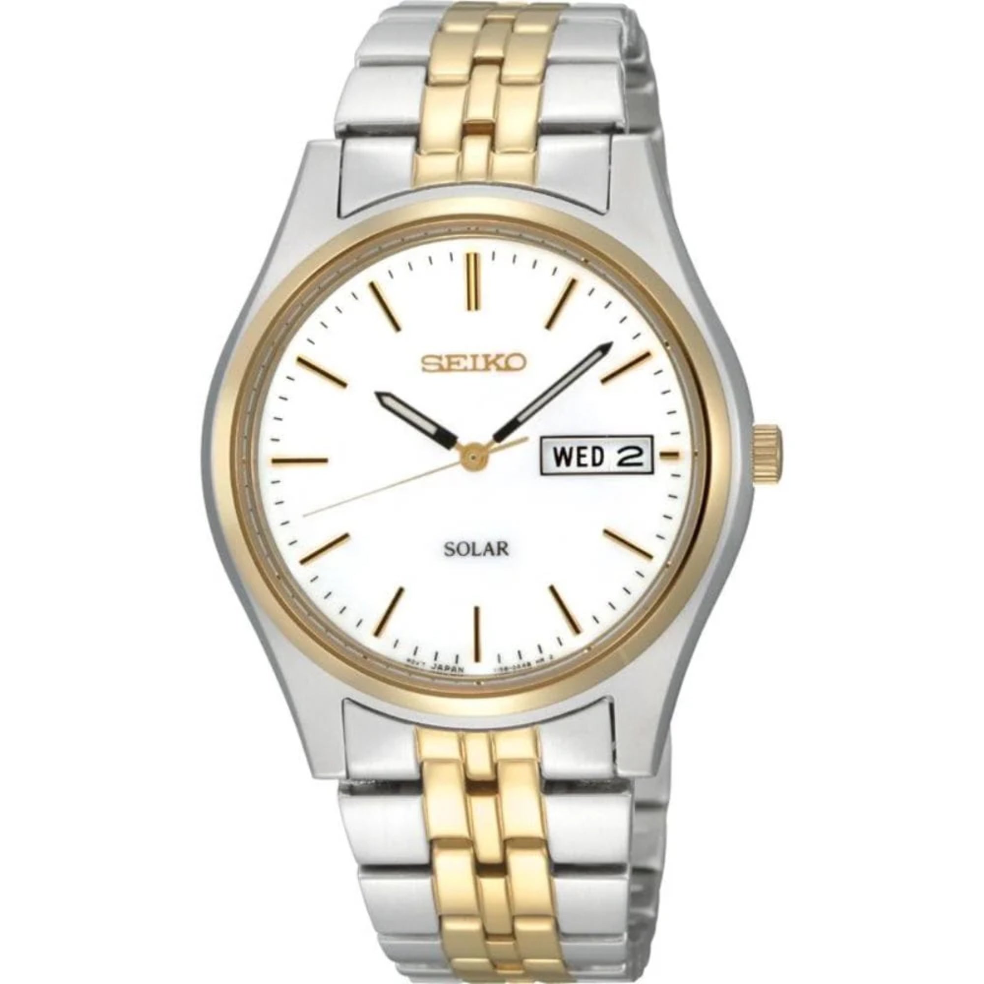 Seiko Solar Stainless Steel Gold White Dial Men's Watch SNE032P1