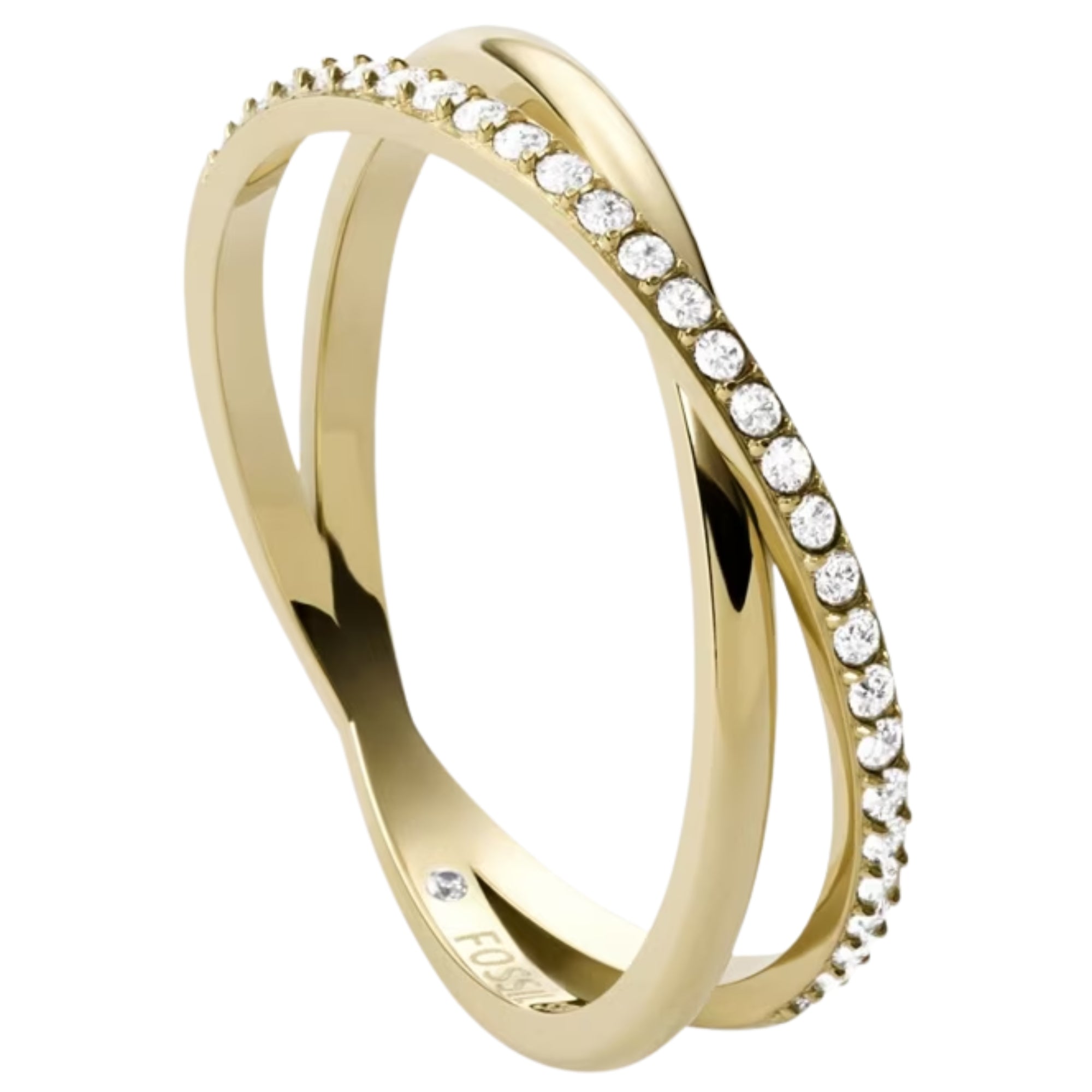 Fossil Ellis Pavé Glitz Gold-Tone Stainless Steel Band Women's Ring JF03752710