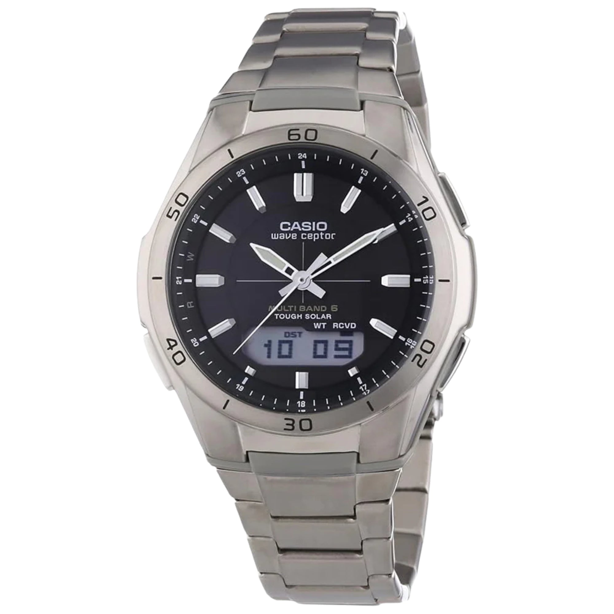 Casio Men's Quartz Watch with Black Dial Analogue-Digital Display and Silver Titanium Bracelet WVA-M640TD-1AER