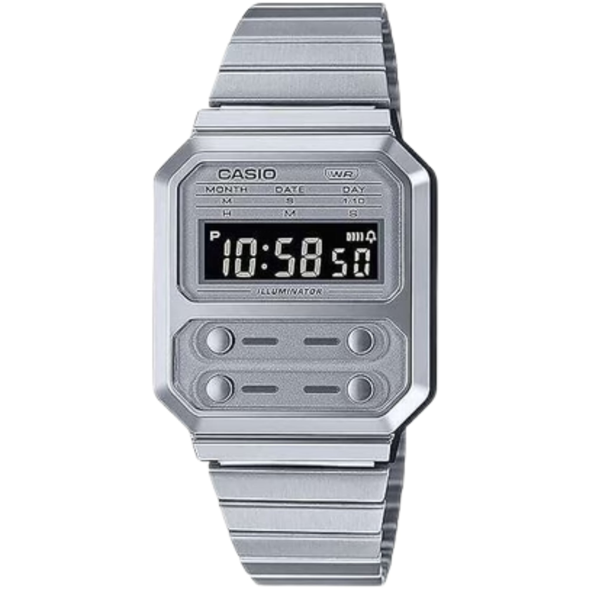 Casio Collection Digital Stainless Steel Watch A100WE-7BEF