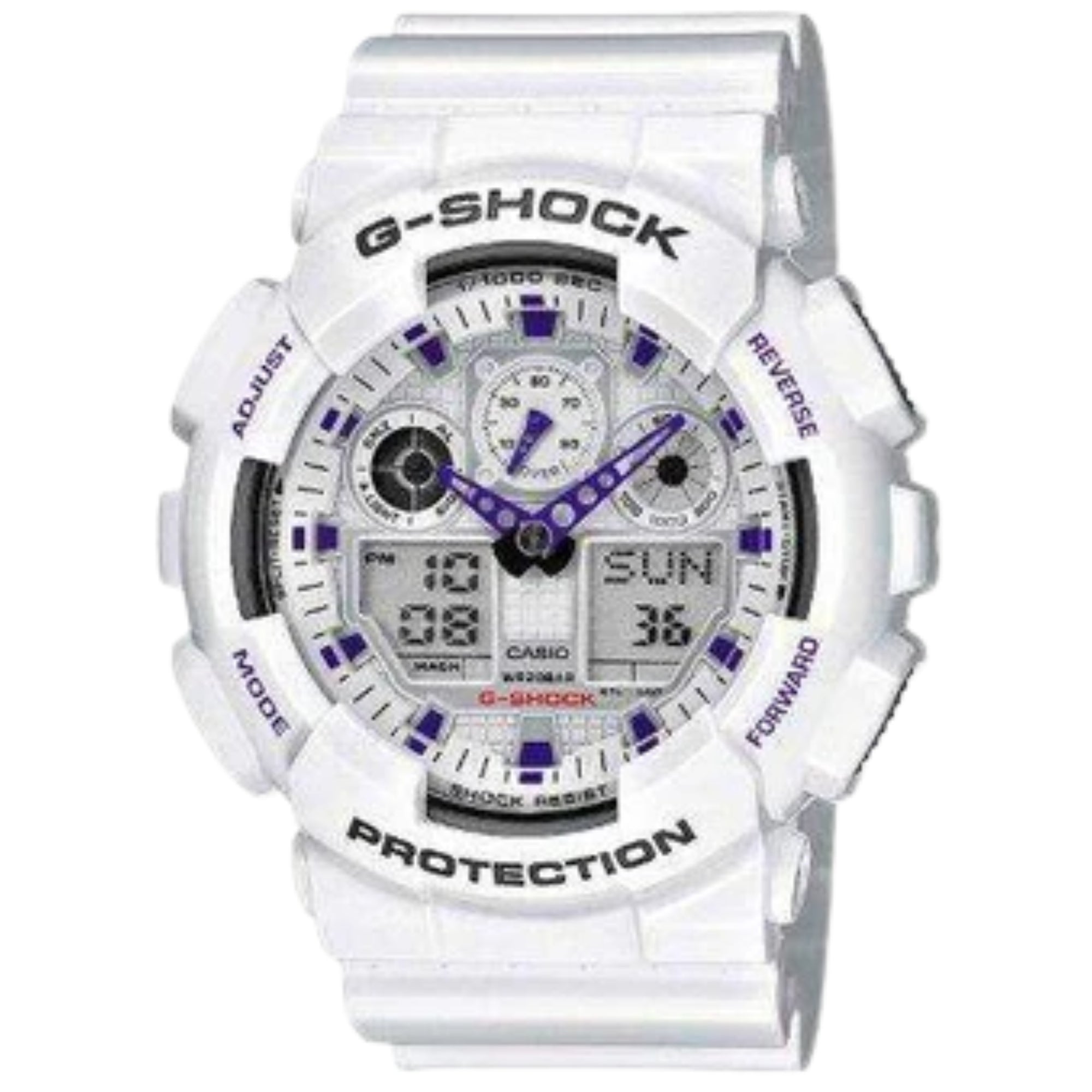 CASIO G-SHOCK Men's Quartz Watch with White Dial Analogue/Digital Display and White Resin Strap GA-100A-7AER