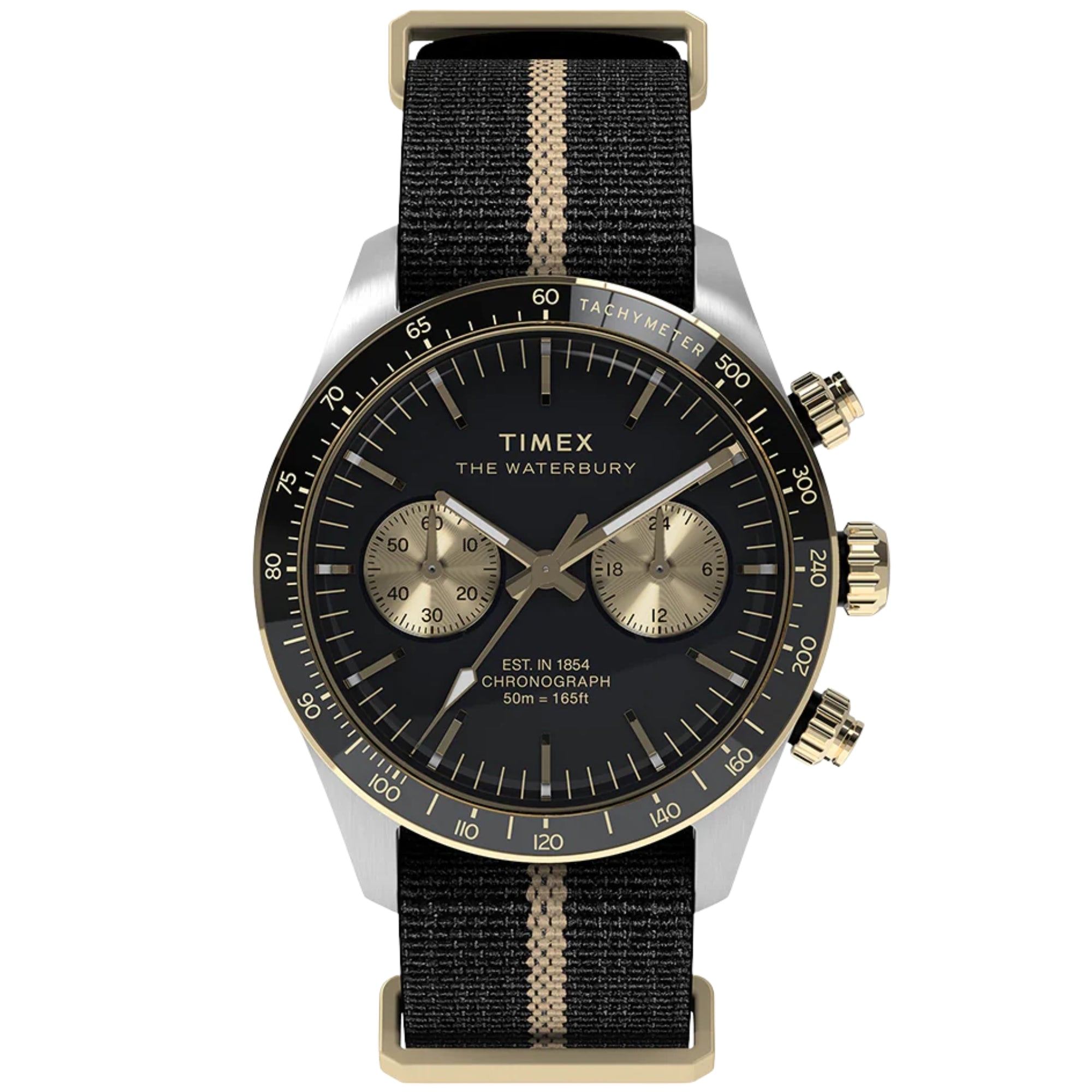 Timex Waterbury 39mm Chronograph Black Dial Fabric Mens Quartz Watch TW2Y35400