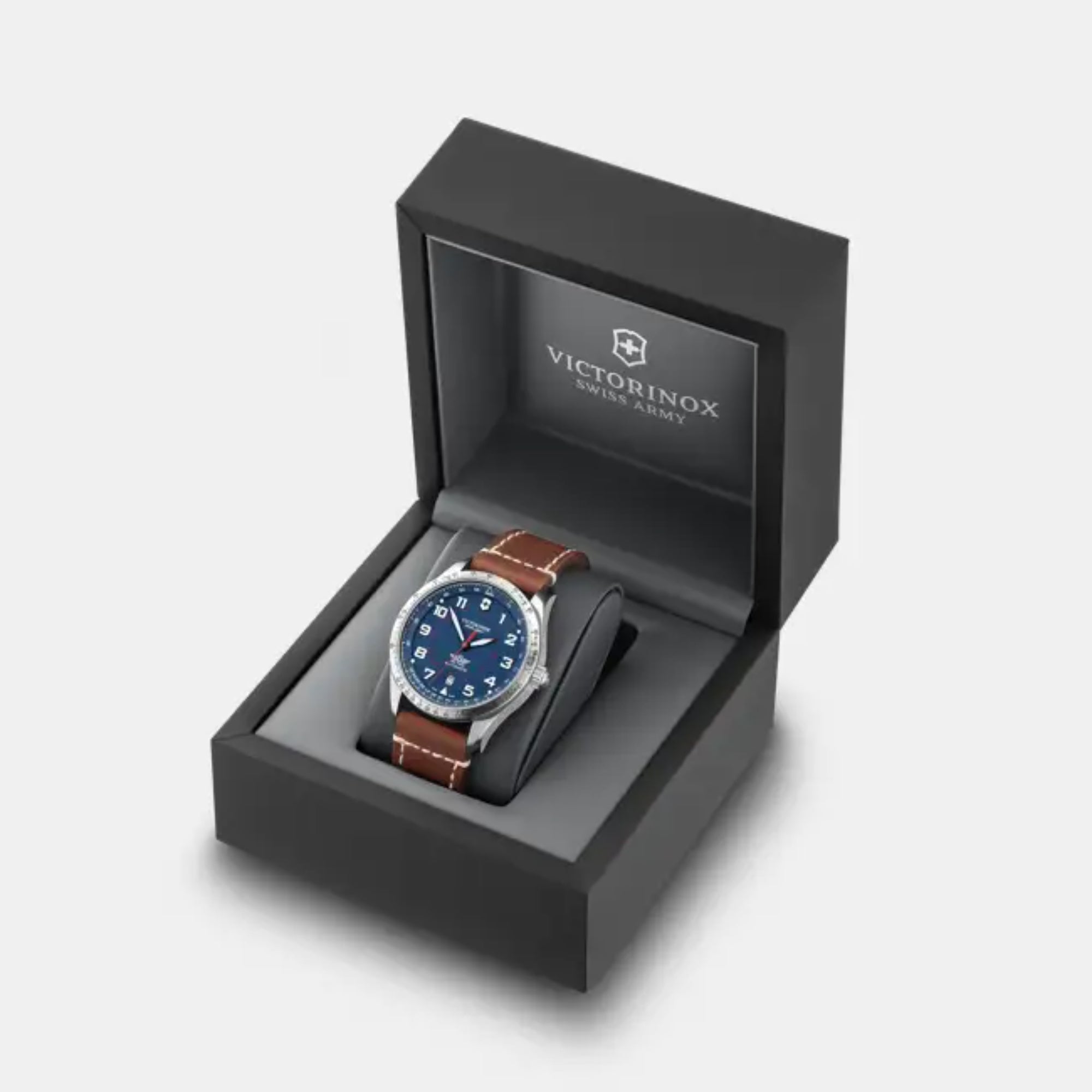 Victorinox Swiss Army Airboss Mechanical Blue Dial Brown Leather Strap Men's Watch 241887
