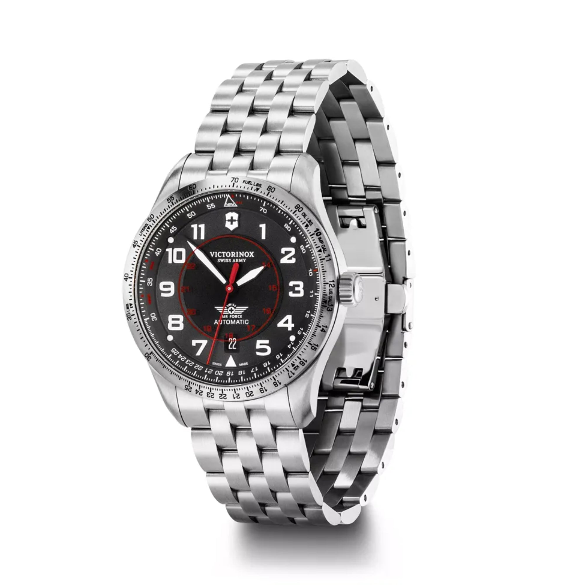 Victorinox Swiss Army Airboss Mechanical Black Dial Stainless Steel Bracelet Men's Watch 241888