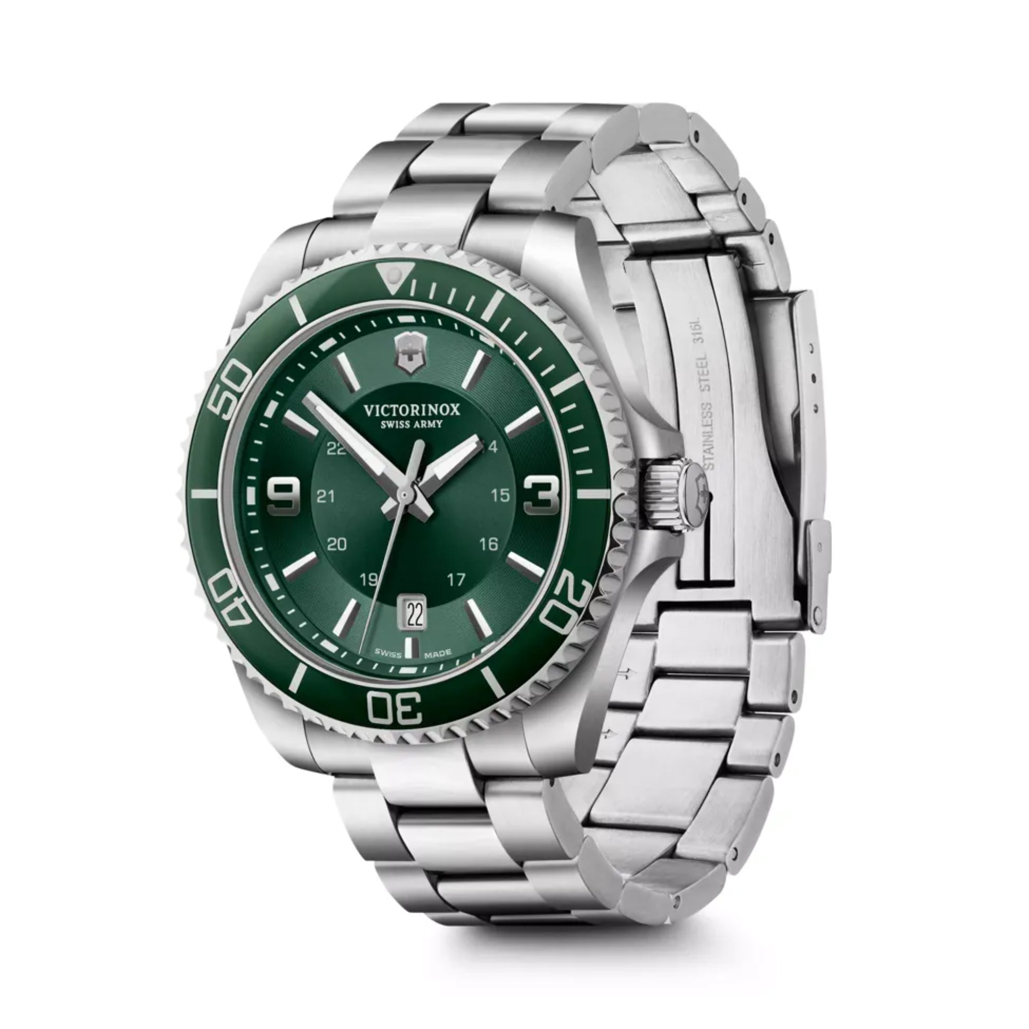 Victorinox Maverick Green Dial Silver Steel Bracelet Men's Watch 241934
