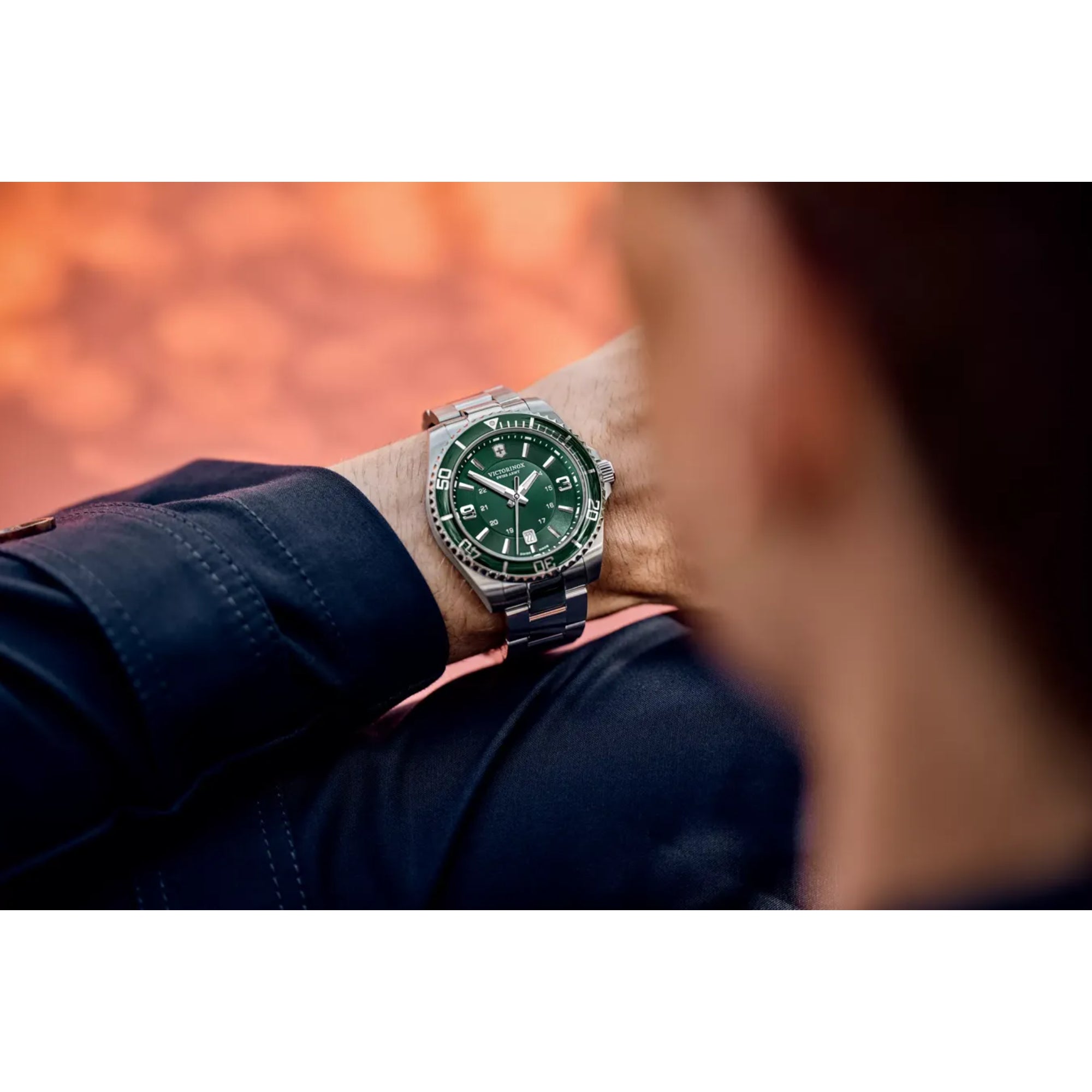 Victorinox Maverick Green Dial Silver Steel Bracelet Men's Watch 241934