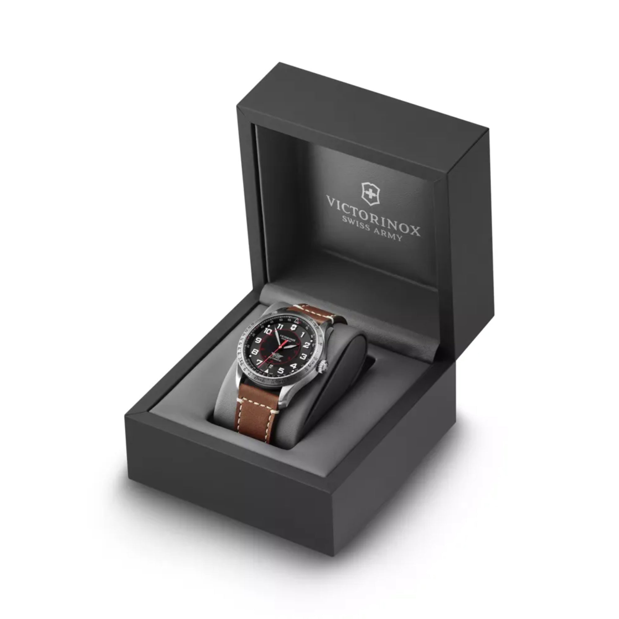 Victorinox Swiss Army Watch Airboss Mechanical Automatic Movement Black Dial Leather Bracelet Watch 241937