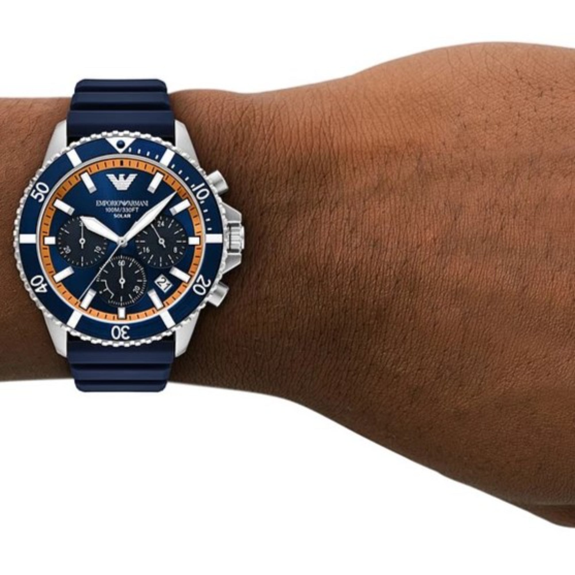 Emporio Armani World Explorer Solar Chronograph Blue Dial Silicone Strap Men's Watch AR11696
