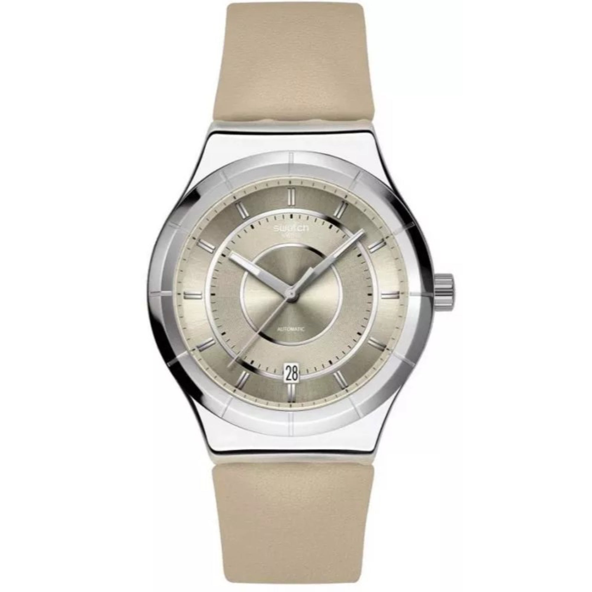 Swatch Mocha Dream Beige Dial Leather Strap Unisex Watch YIS434