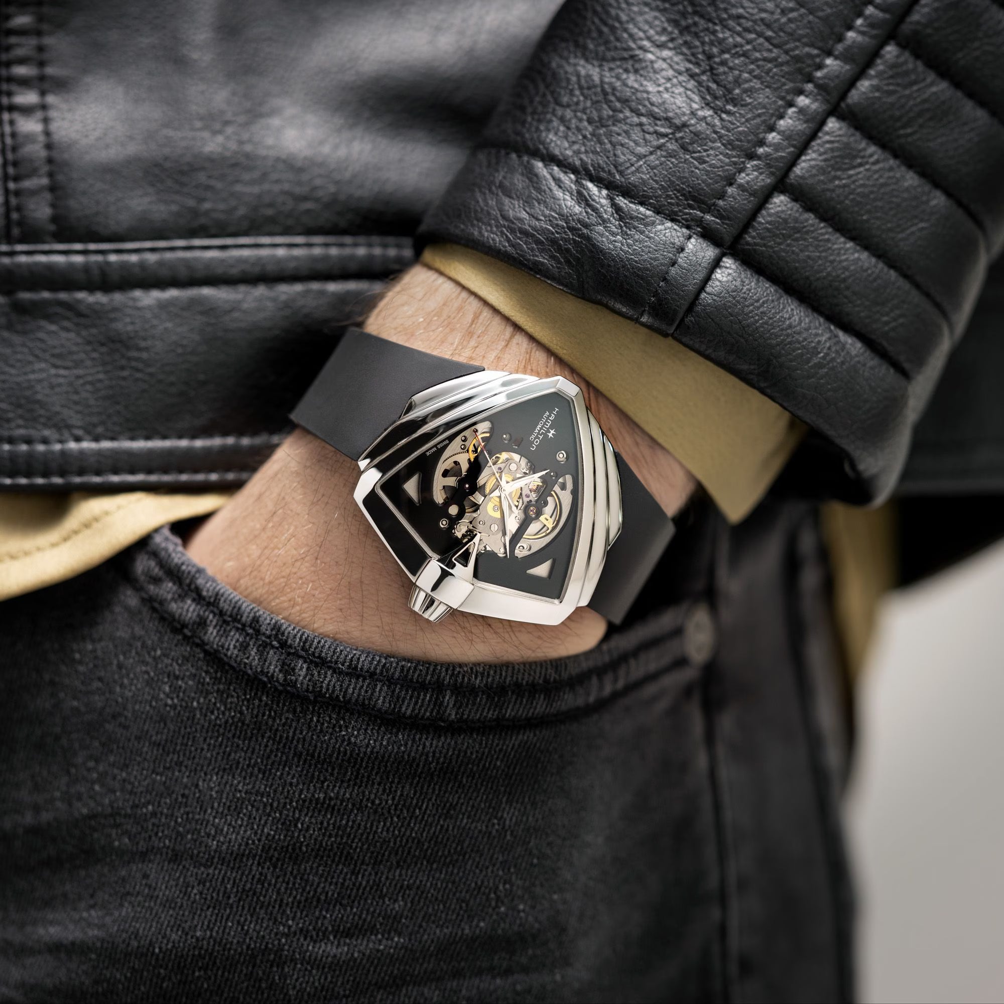 Hamilton Ventura XXL Skeleton Automatic Black Dial Black Rubber Strap Men's Watch H24625330