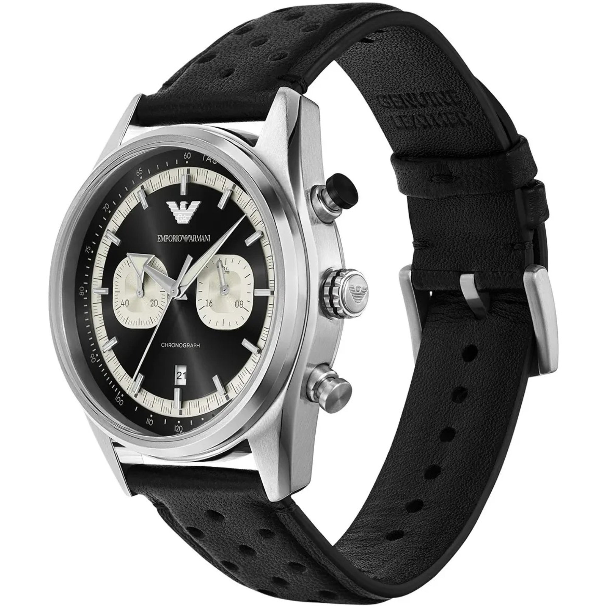 Emporio Armani Chronograph Black Leather Men's Watch AR11635