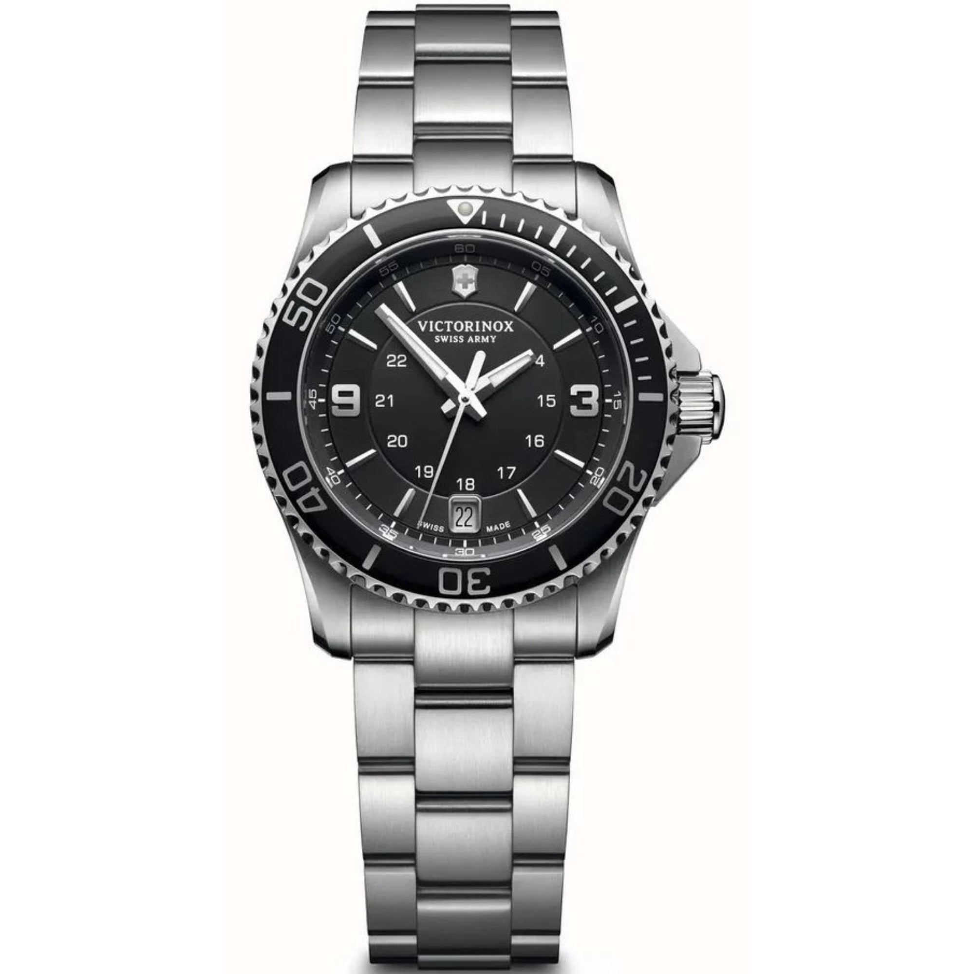 Victorinox Maverick Quartz Black Dial Silver Steel Ladies Watch 241701