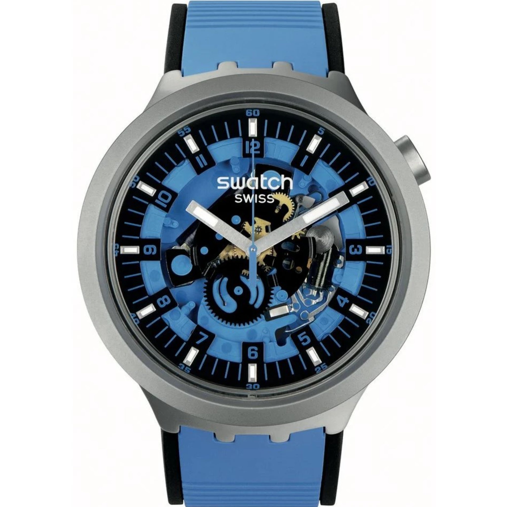 Swatch Big Bold Irony Blue Rubber Strap Blue Dial Quartz Unisex Watch SB07S106