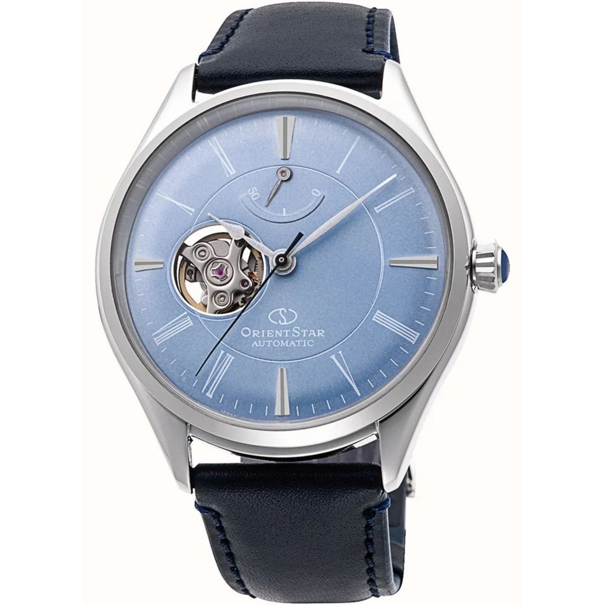 Orient Star Ex-Display Classic Semi-Skeleton Automatic Blue Dial Leather Strap Men's Watch RE-AT0203L00B-EX