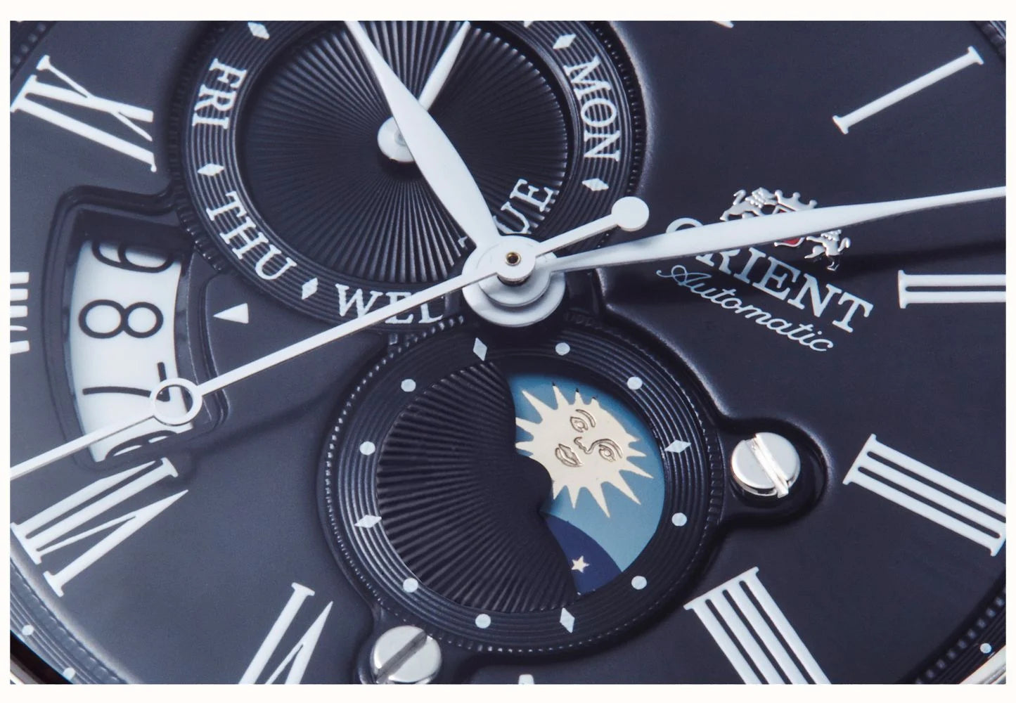 Orient Bambino Sun & Moon Mechanical Black Dial Black Leather Strap Men's Watch RA-AK0010B10B