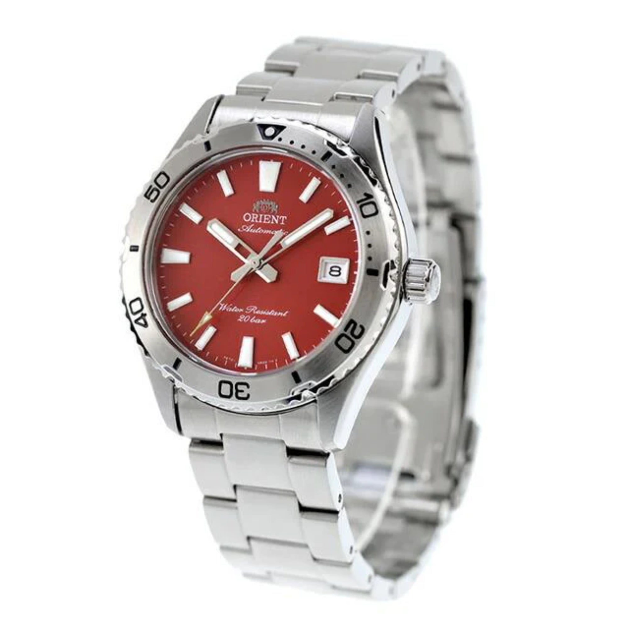 Orient Mako Automatic Red Dial Stainless Steel Strap Men's Dive Watch RA-AC0Q09R30B