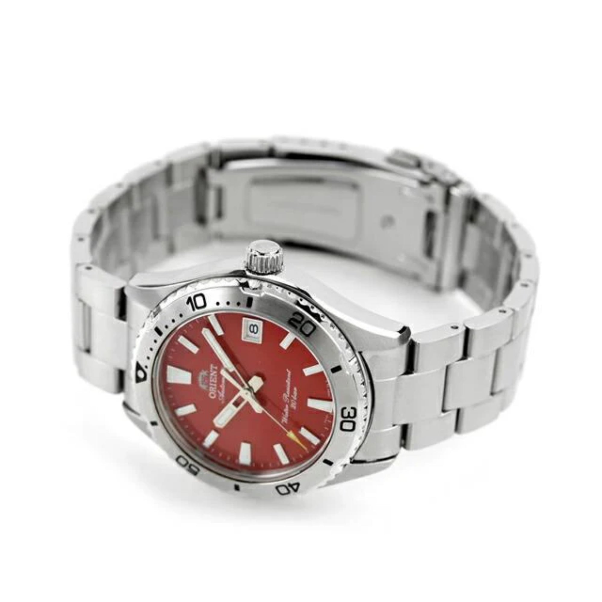 Orient Mako Automatic Red Dial Stainless Steel Strap Men's Dive Watch RA-AC0Q09R30B