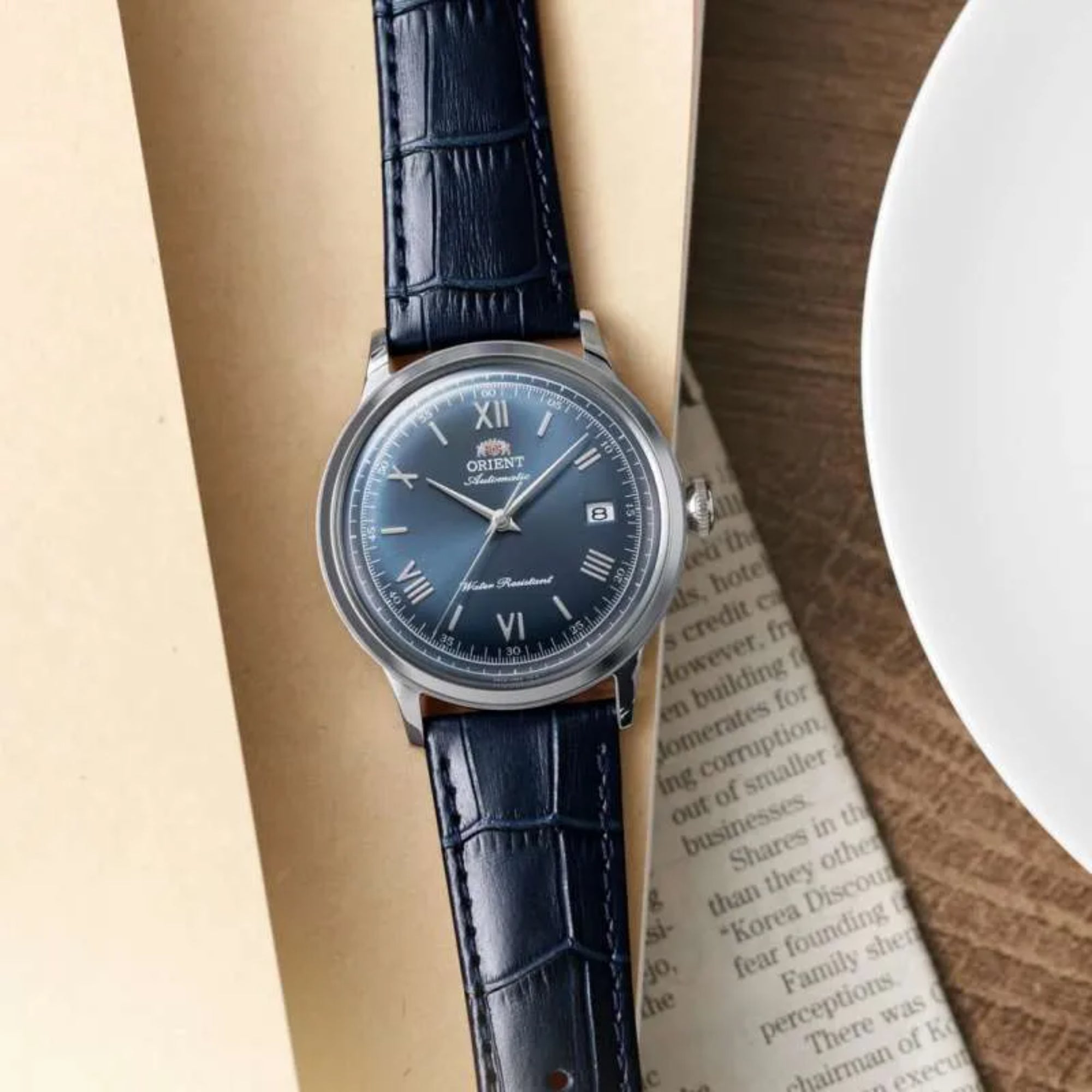 Orient Bambino Classic Vintage Style Navy Blue Dial Leather Strap Men's Watch RA-AC0024L30B