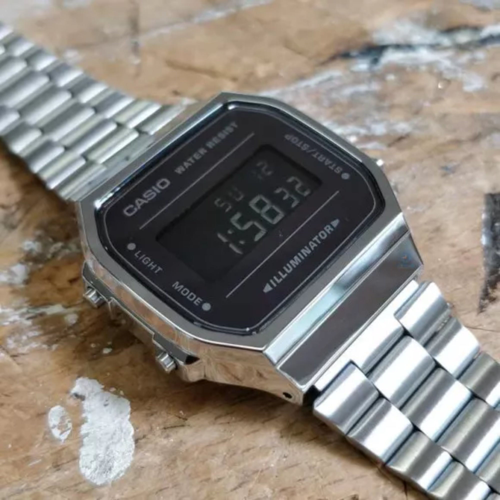 Casio Vintage Retro Illuminator Digital Steel Strap Men's Watch A168WEM-1EF