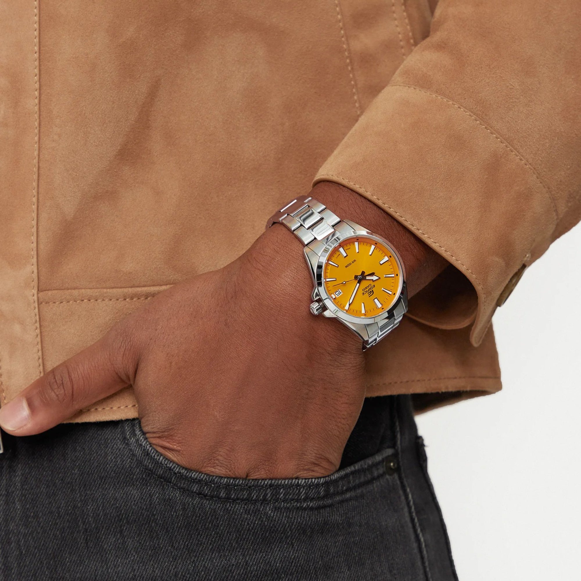 Casio Edifice Quartz Orange Dial Steel Strap Watch FV-100D-9AVUEF