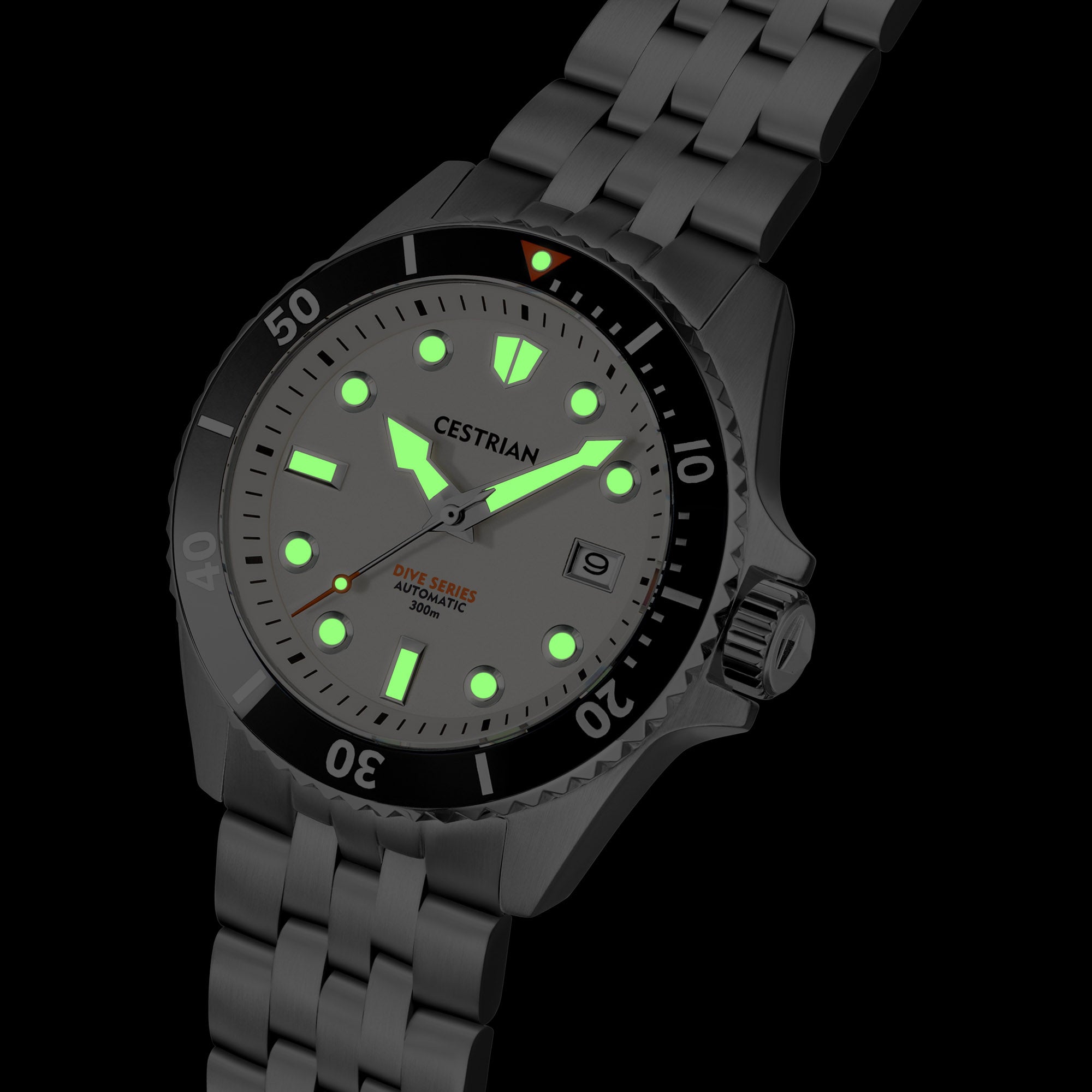 Cestrian Dive Series V2 White Dial Black Ceramic Bezel Steel Bracelet Automatic Men's Watch CD011B0771