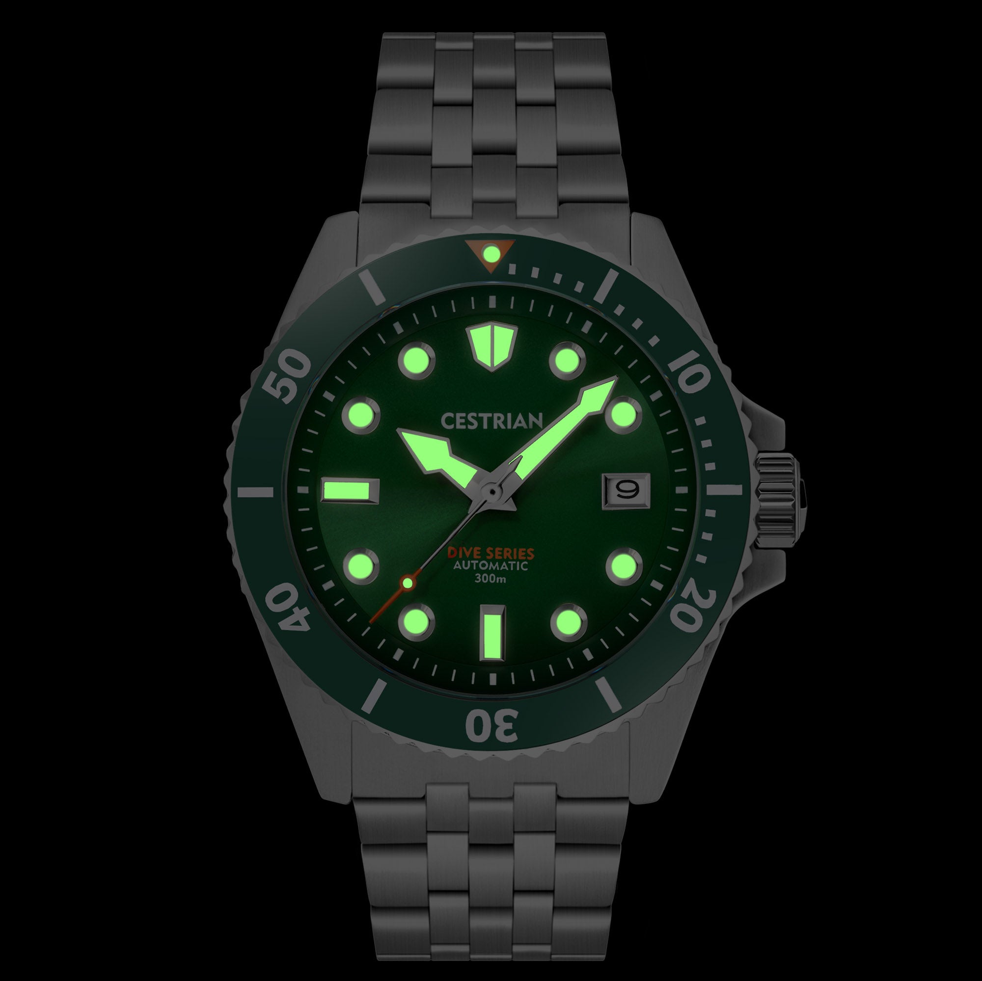 Cestrian Dive Series V2 Hulk Green Dial Green Ceramic Bezel Steel Bracelet Automatic Men's Watch CD311B0773