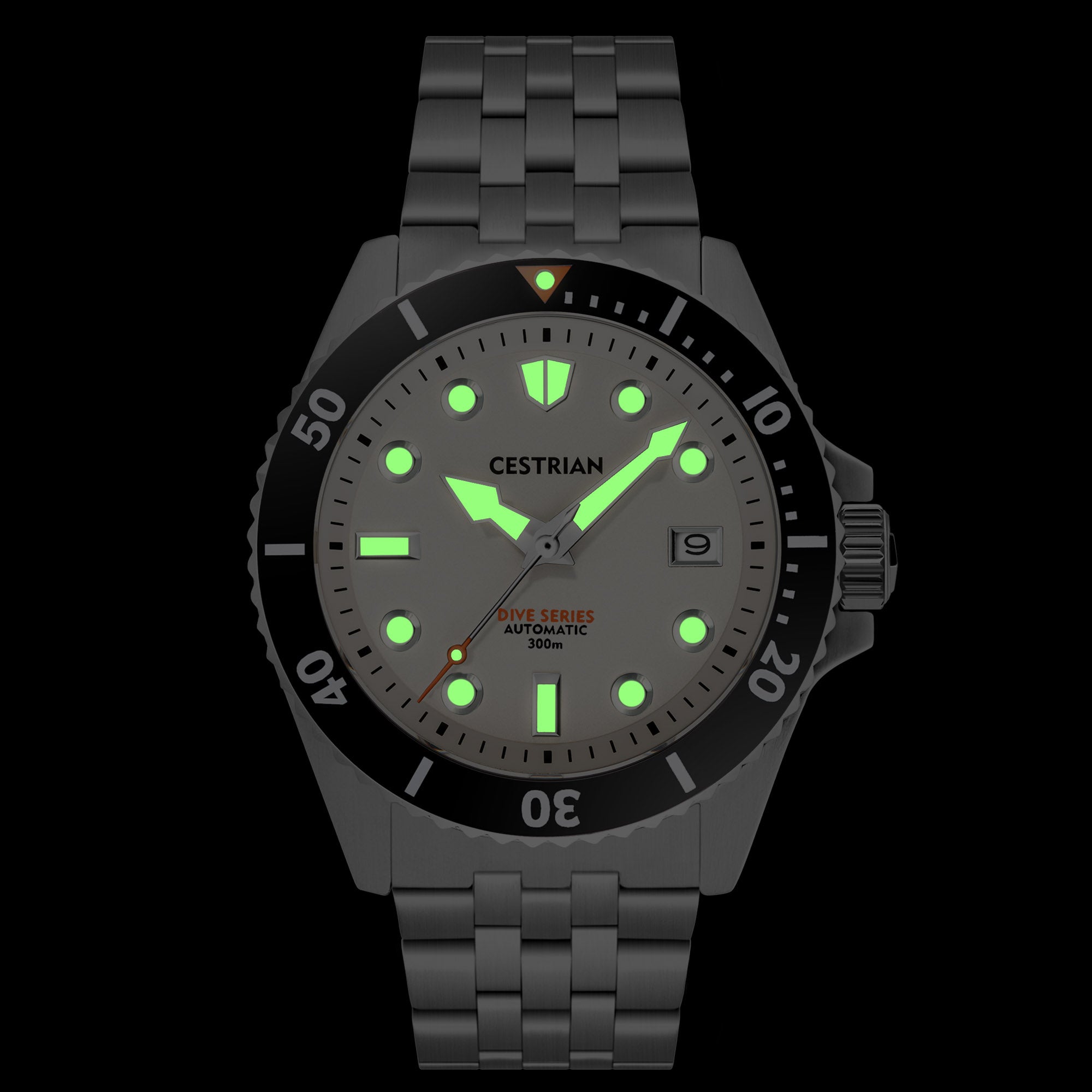 Cestrian Dive Series V2 White Dial Black Ceramic Bezel Steel Bracelet Automatic Men's Watch CD011B0771