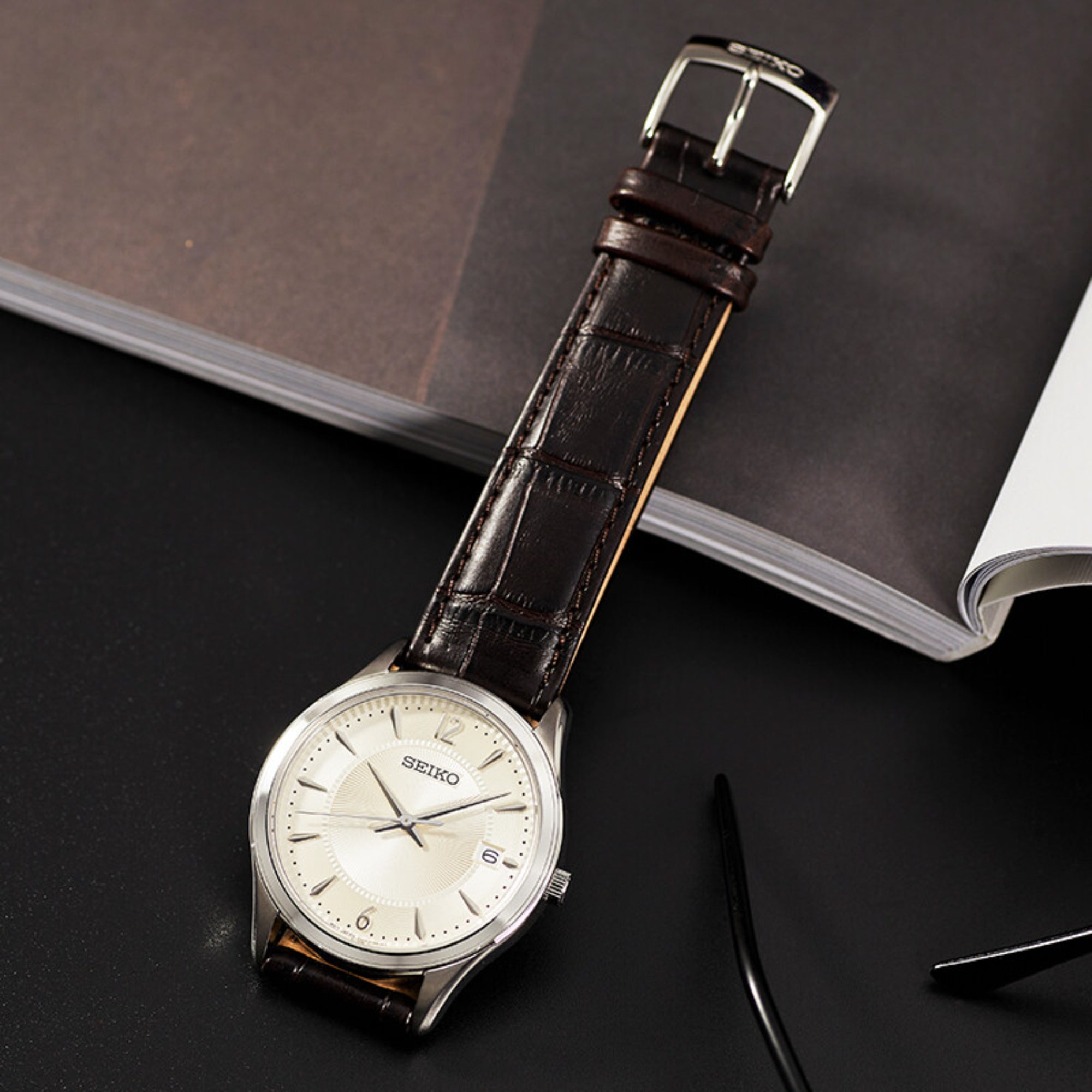 Seiko Conceptual Quartz Ivory Dial Brown Leather Strap Men's Watch SUR421P1