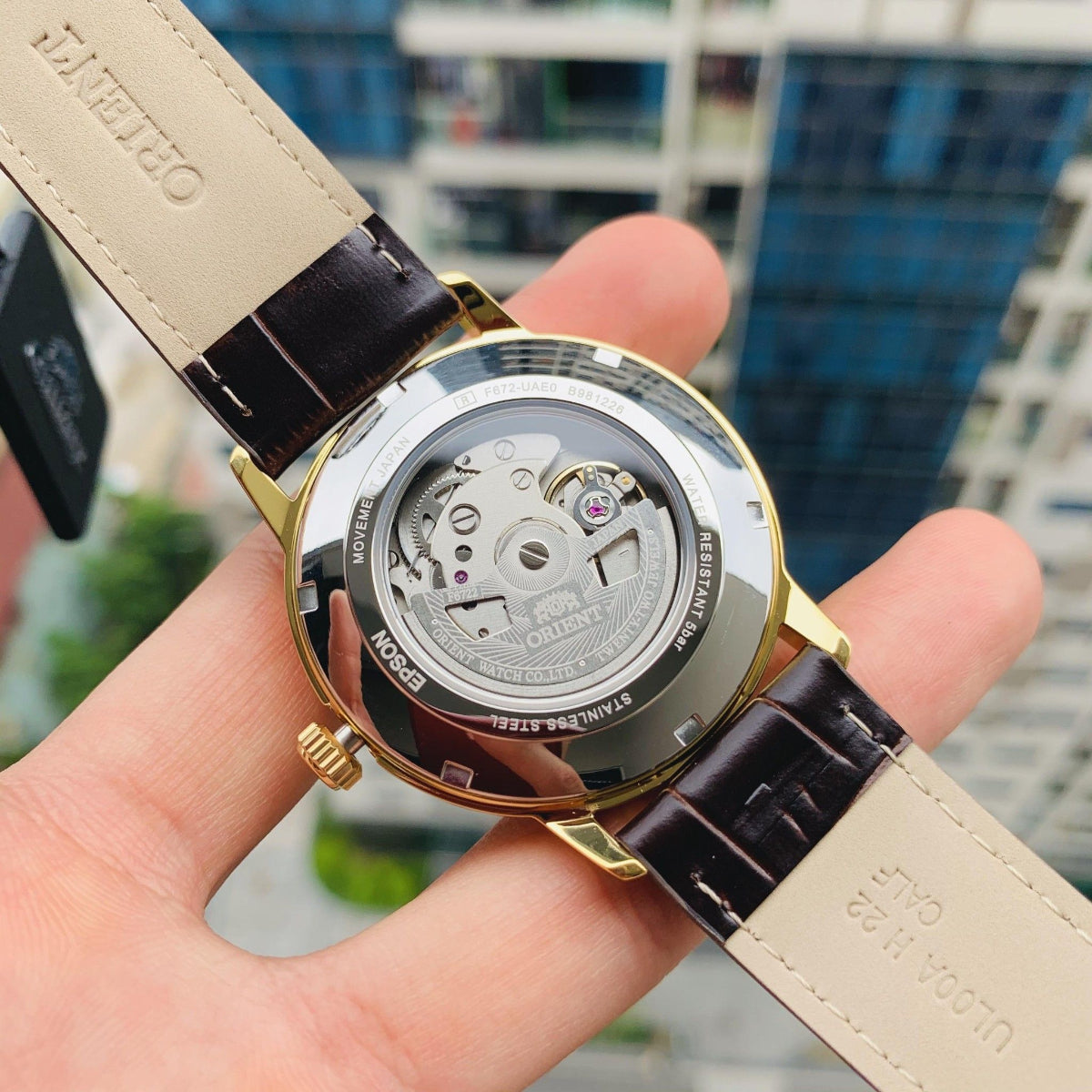 Orient Symphony Automatic White Dial Leather Strap Men’s Watch RA-AC0F04S30B