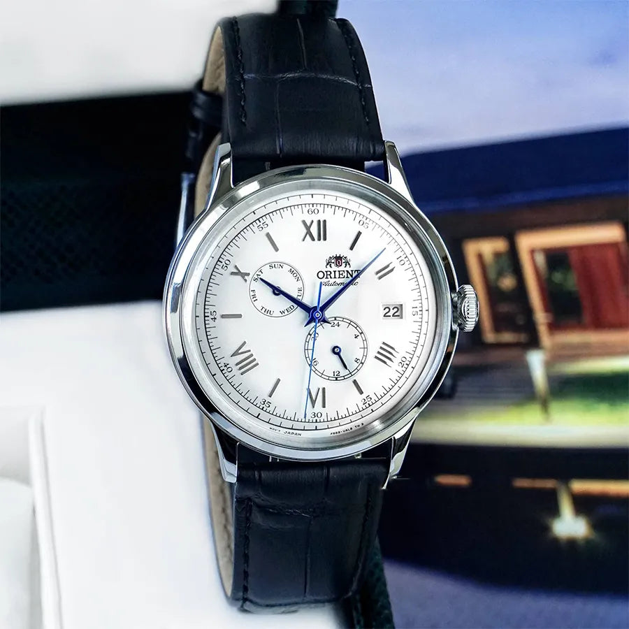 Orient Bambino Version 8 Classic Vintage Style Automatic White Dial Leather Strap Men’s Dress Watch RA-AK0701S30B