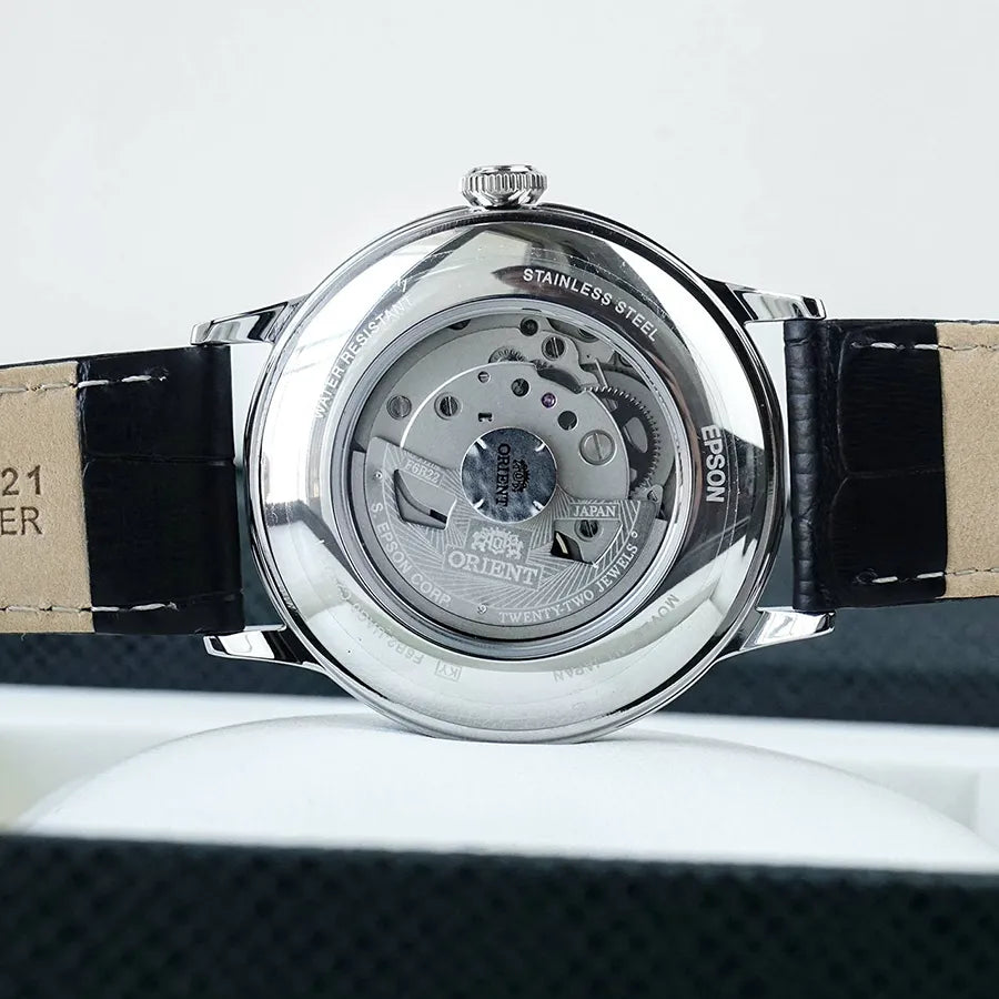 Orient Bambino Version 8 Classic Vintage Style Automatic White Dial Leather Strap Men’s Dress Watch RA-AK0701S30B