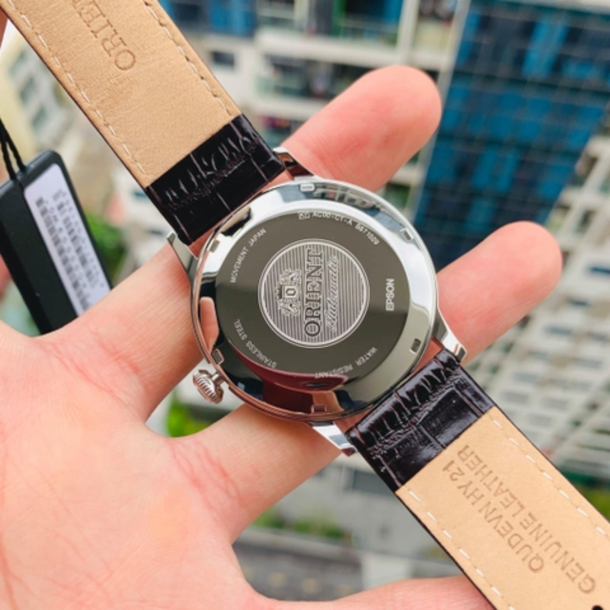 Orient Bambino Classic Vintage Style Automatic White Dial Brown Leather Strap Men’s Dress Watch TAC00009W0