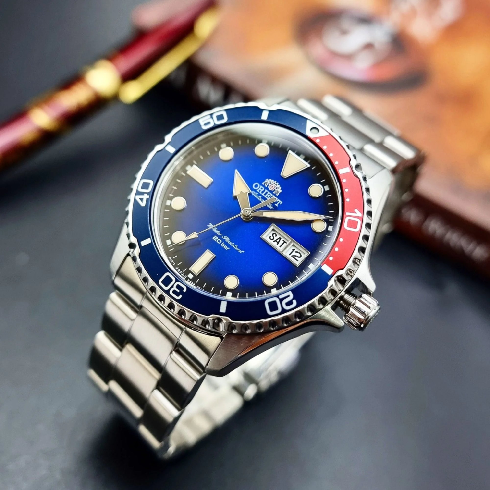 Orient Mako Kamasu II Blue Dial Stainless Steel Strap Men's Dive Watch RA-AA0812L39B