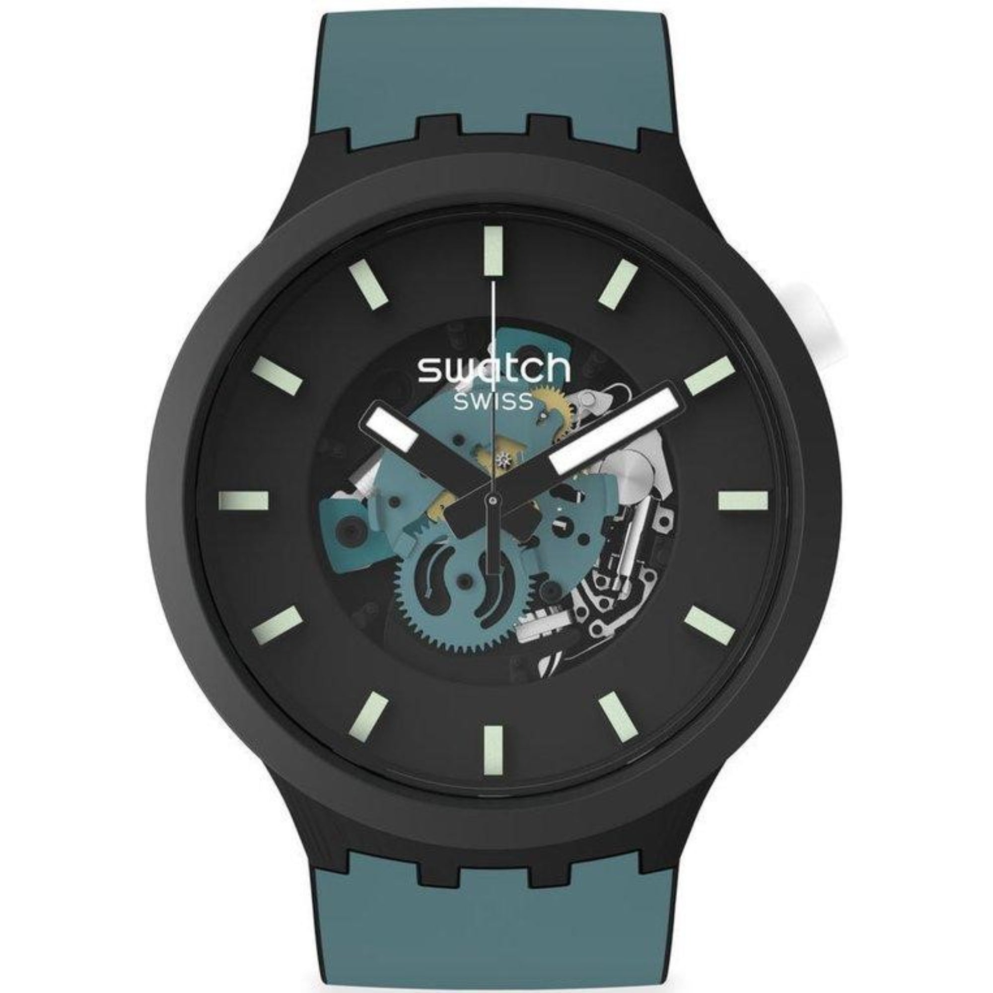 Swatch Big Bold Bioceramic Night Trip Quartz Black Dial Blue Silicone Strap Men's Watch SB03B107