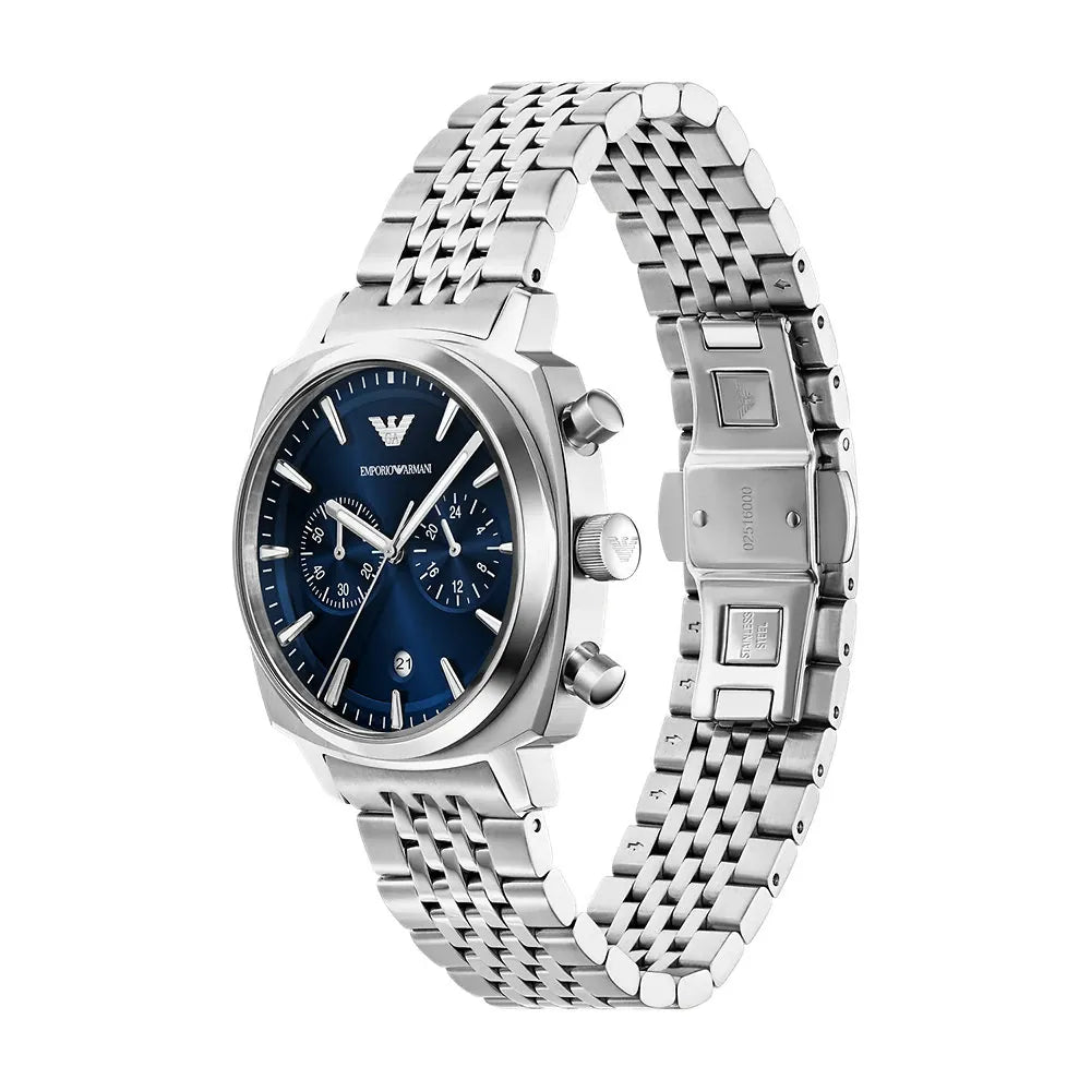 Emporio Armani Carlo Chronograph Blue Dial Steel Strap Men's Watch AR11688