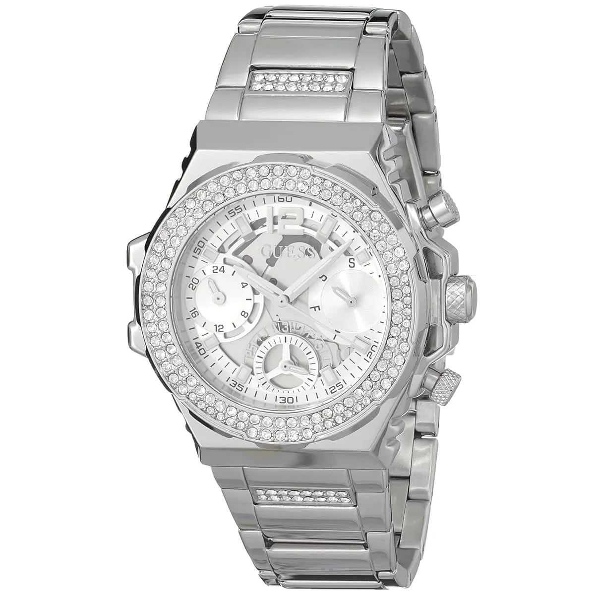 GUESS Fusion Stone Set Silver Dial Steel Strap Women's Watch GW0552L1