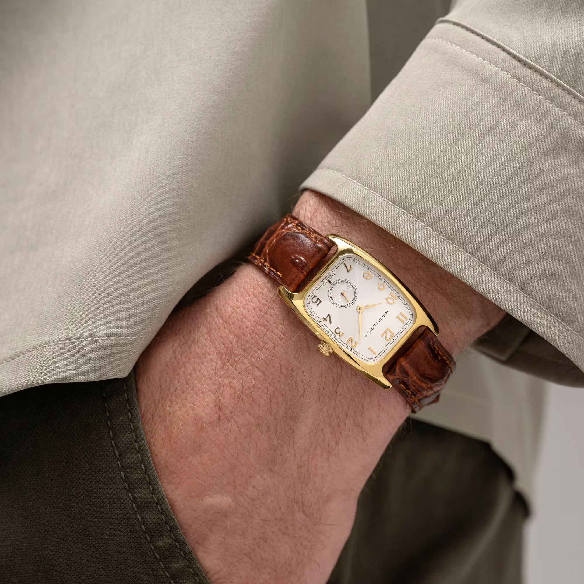 Hamilton Indiana Jones American Classic Boulton Quartz Gold White Dial Calf Leather Men's Watch H13431553