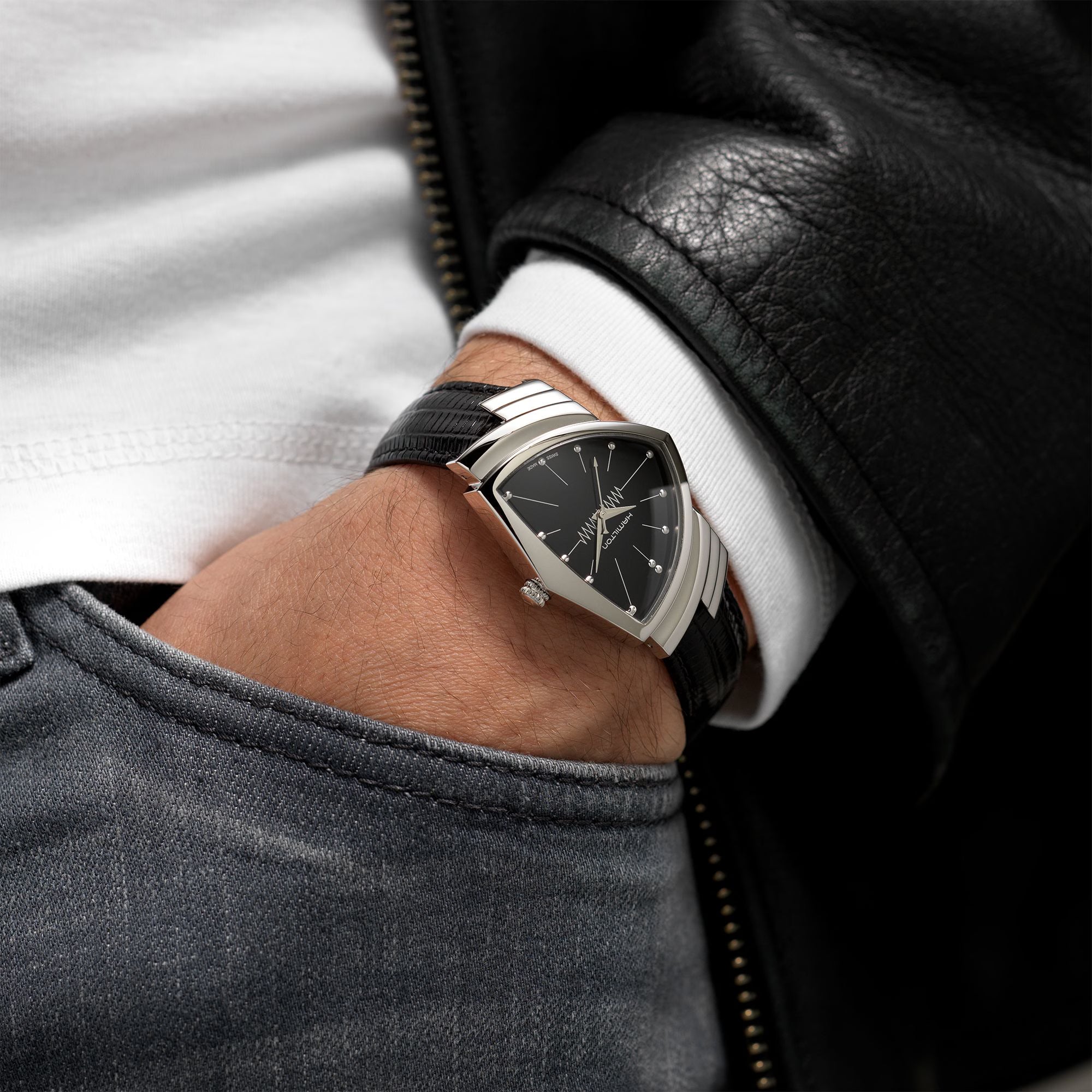 Hamilton Ventura 1957 Recreation Men In Black Quartz Black Dial Leather Strap Men's Watch H24411732