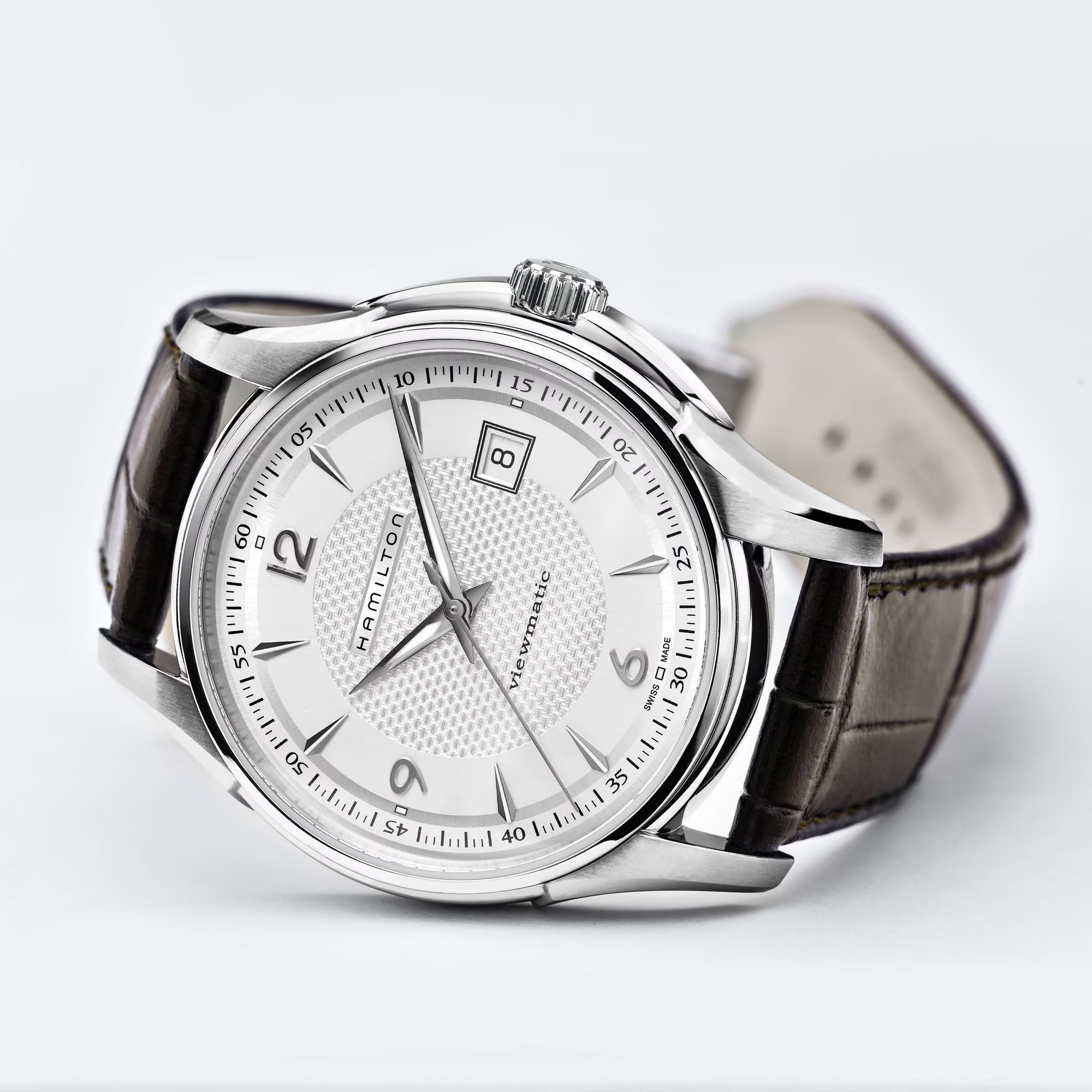Hamilton Jazzmaster Viewmatic Automatic Silver Dial Brown Leather Strap Men's Watch H32515555