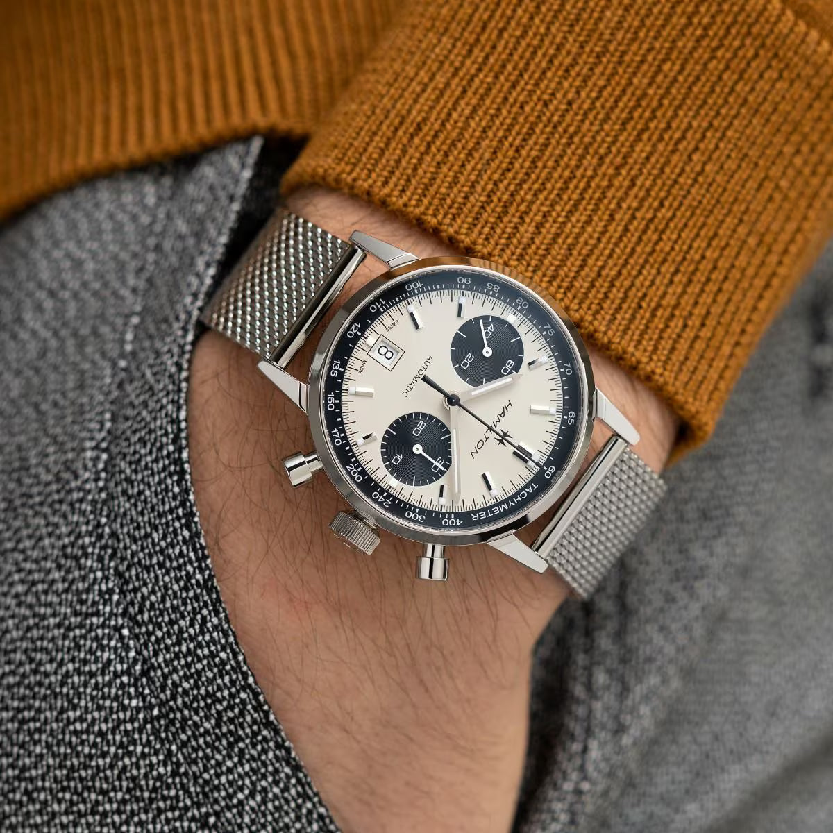 Hamilton American Classic Intra-Matic Automatic Chronograph White Dial Milanese Bracelet Men's Watch H38416111