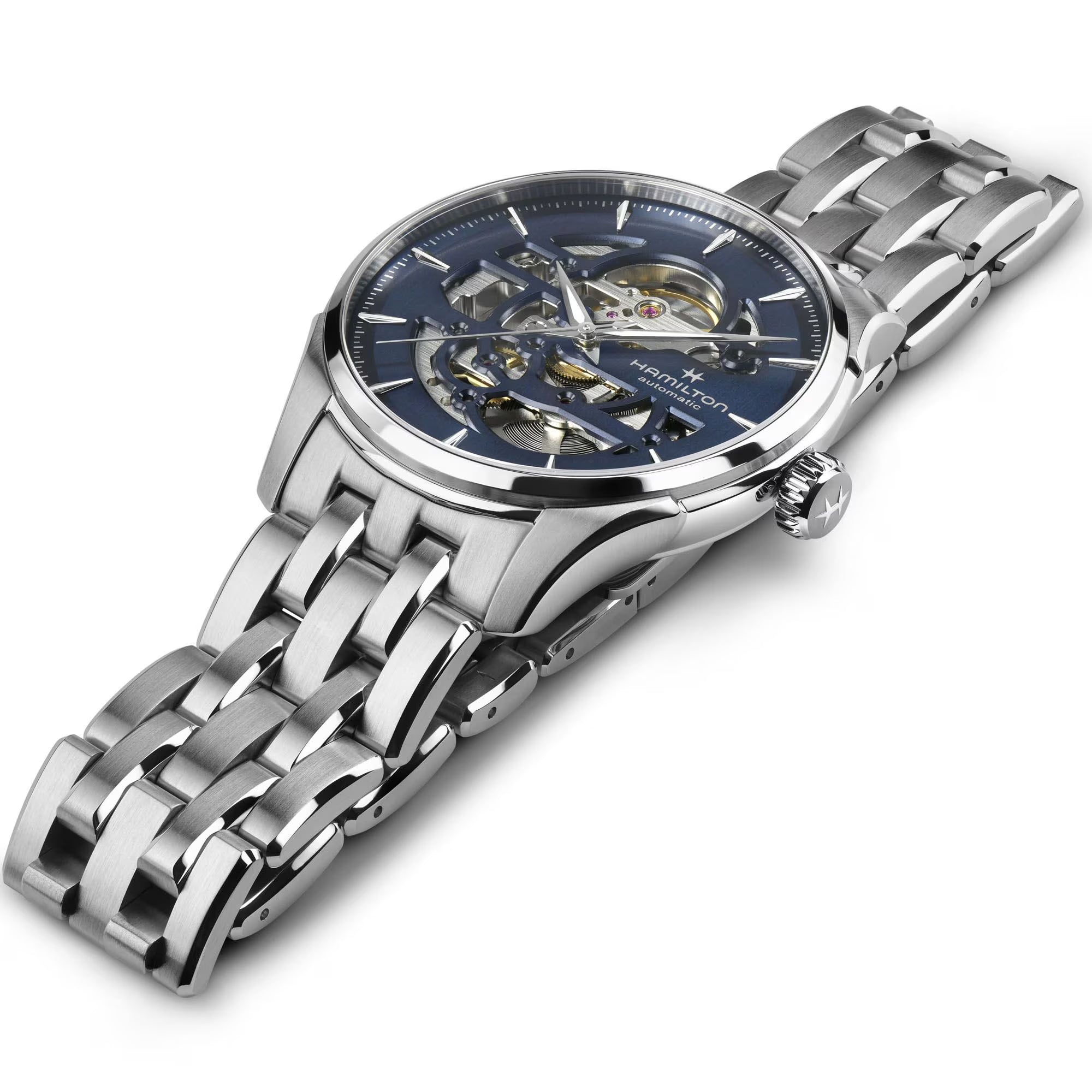 Hamilton Jazzmaster Skeleton Automatic Blue Dial Steel Strap Men's Watch H42535141