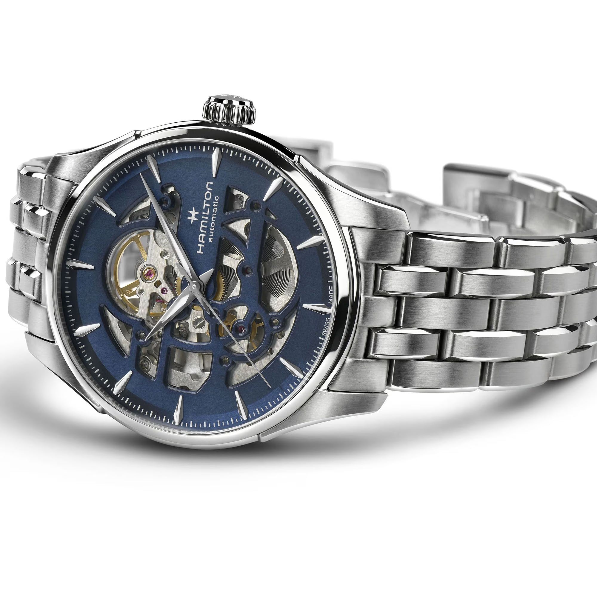 Hamilton Jazzmaster Skeleton Automatic Blue Dial Steel Strap Men's Watch H42535141