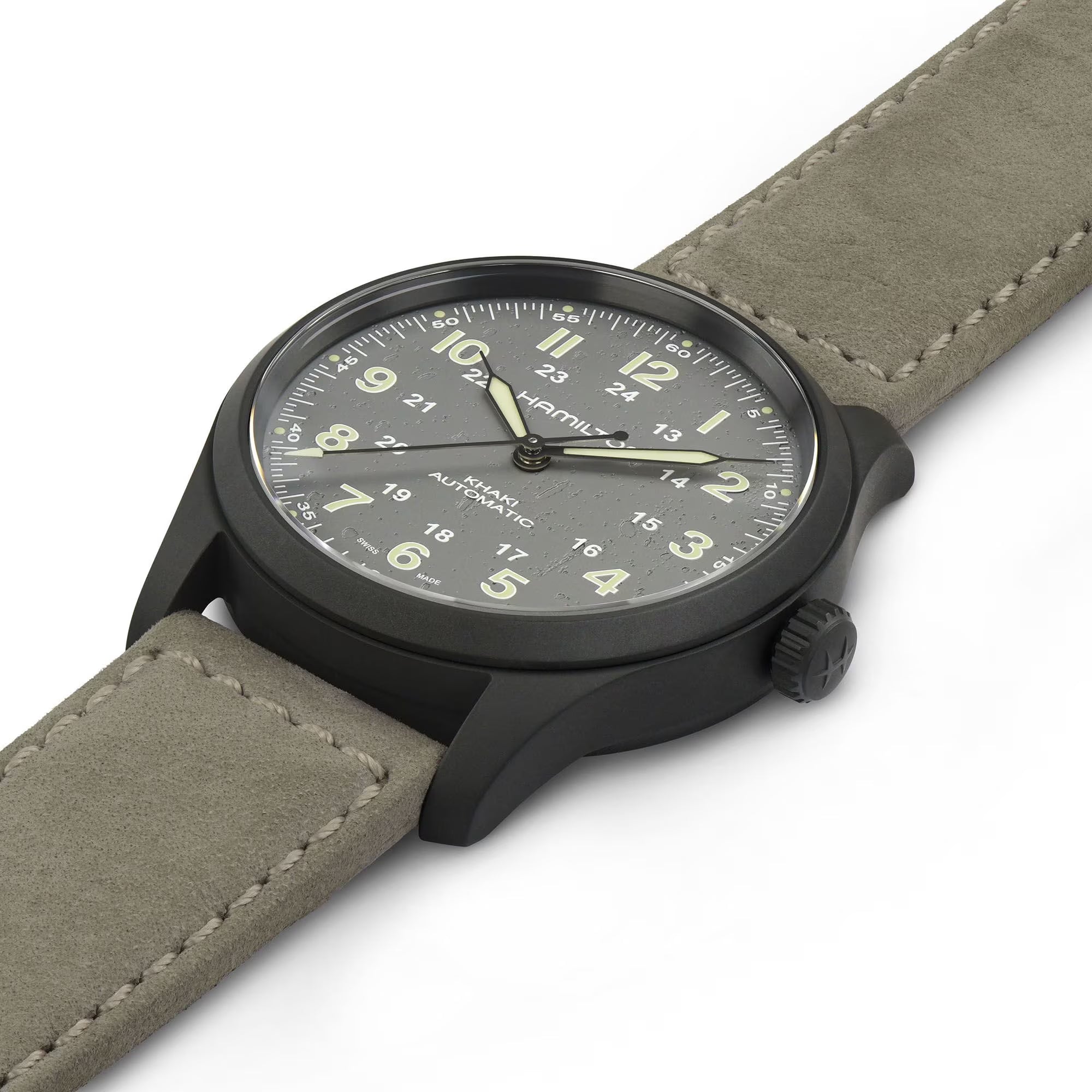 Hamilton Khaki Field Titanium Automatic Grey Dial Brown Leather Strap Men's Watch H70215880
