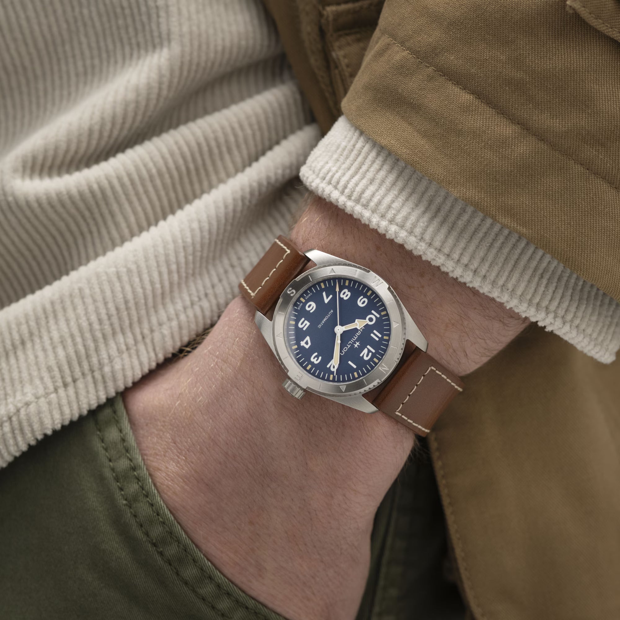 Hamilton Khaki Field Expedition Auto Blue Dial Brown Leather Strap Men's Watch H70225540