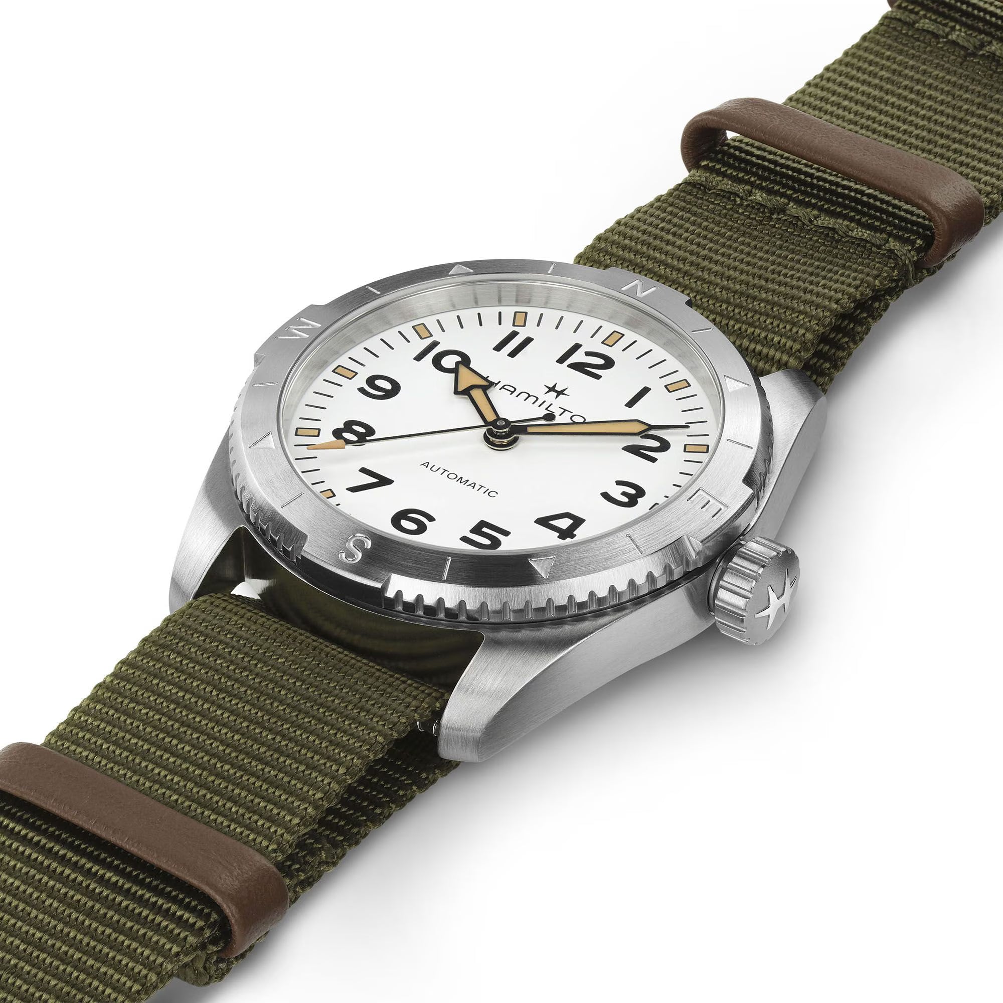 Hamilton Khaki Field Expedition Automatic White Dial Green NATO Strap Women's Watch H70225910