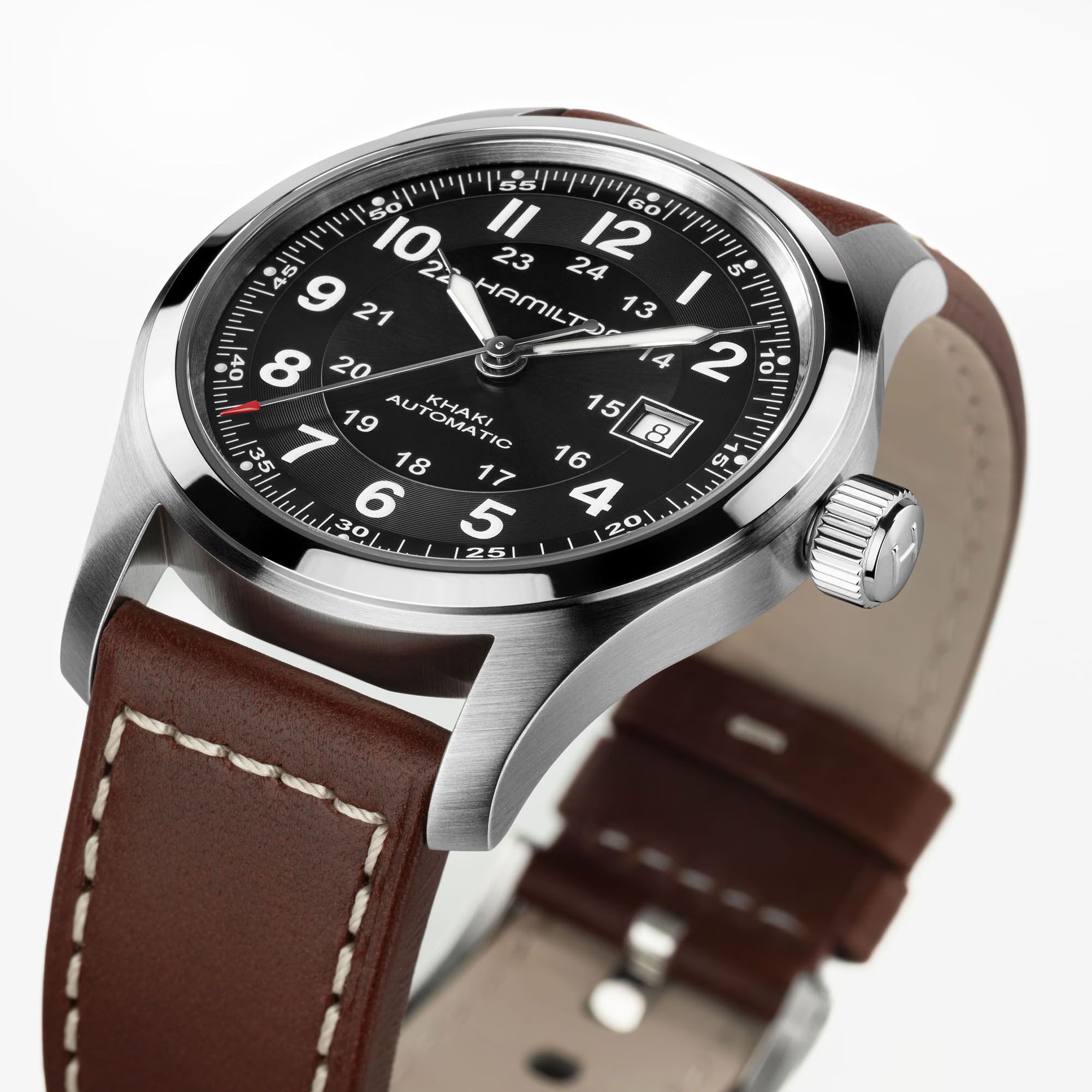 Hamilton Khaki Field Automatic Black Dial Brown Leather Strap Men's Watch H70455533