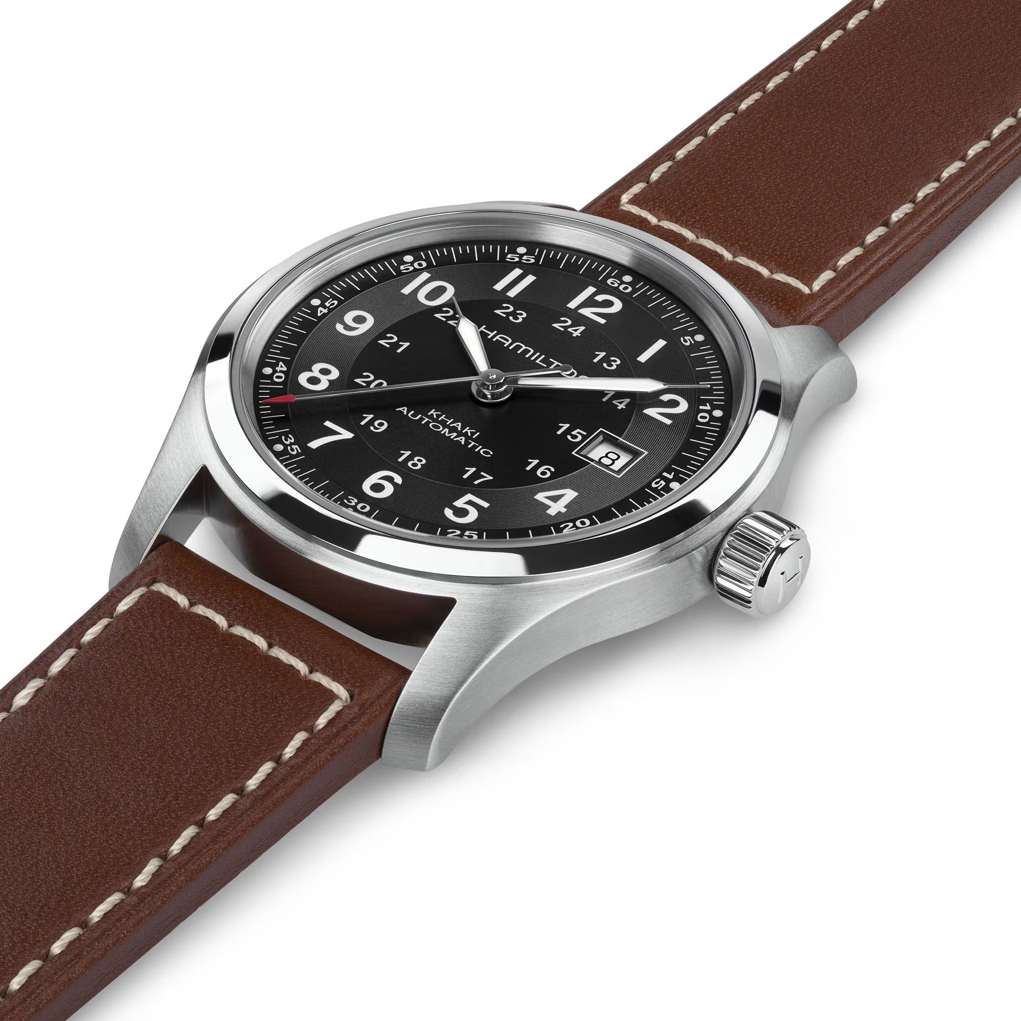Hamilton Khaki Field Automatic Black Dial Brown Leather Strap Men's Watch H70455533